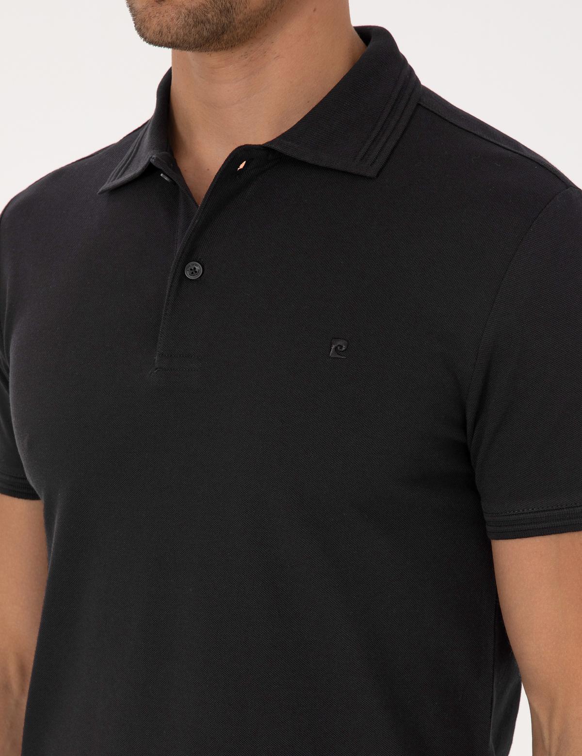 Siyah Slim Fit %100 Pamuk Kıvrılmaz Düğmeli Polo Yaka Basic Tişört - 50325323150