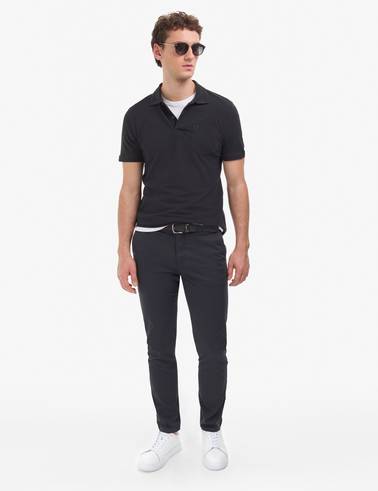 Siyah Regular Fit %100 Pamuk Cepli Kıvrılmaz Düğmeli Polo Yaka Basic Tişört