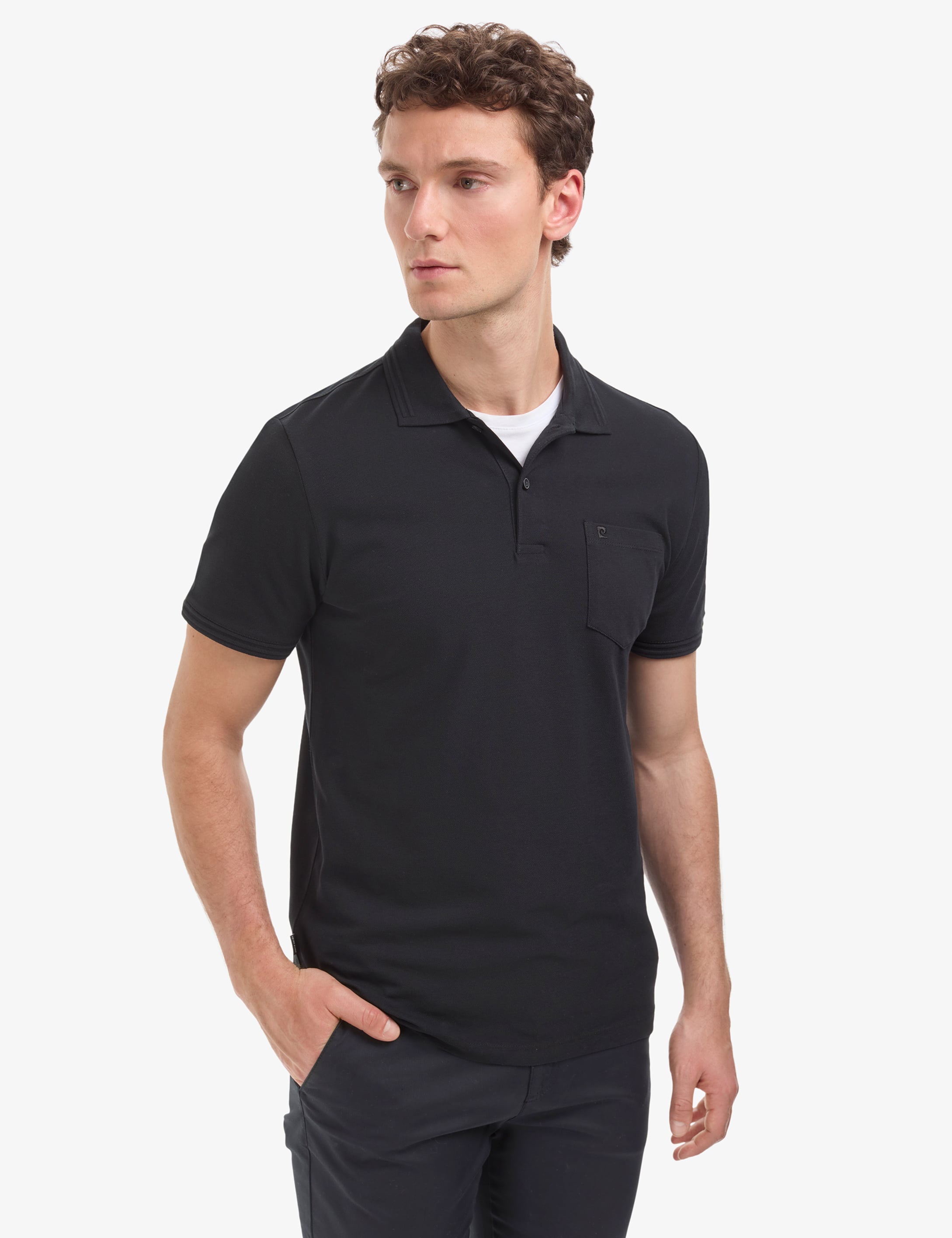 Siyah Regular Fit %100 Pamuk Cepli Kıvrılmaz Düğmeli Polo Yaka Basic Tişört
