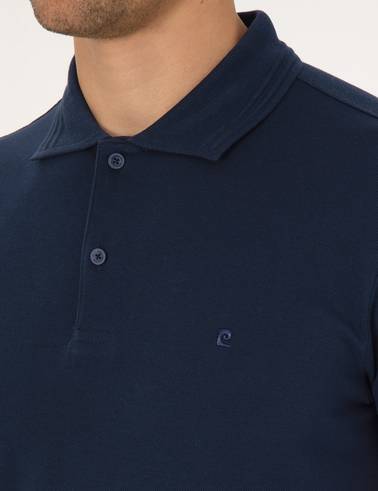 Lacivert Slim Fit %100 Pamuk Kıvrılmaz Düğmeli Polo Yaka Basic Tişört
