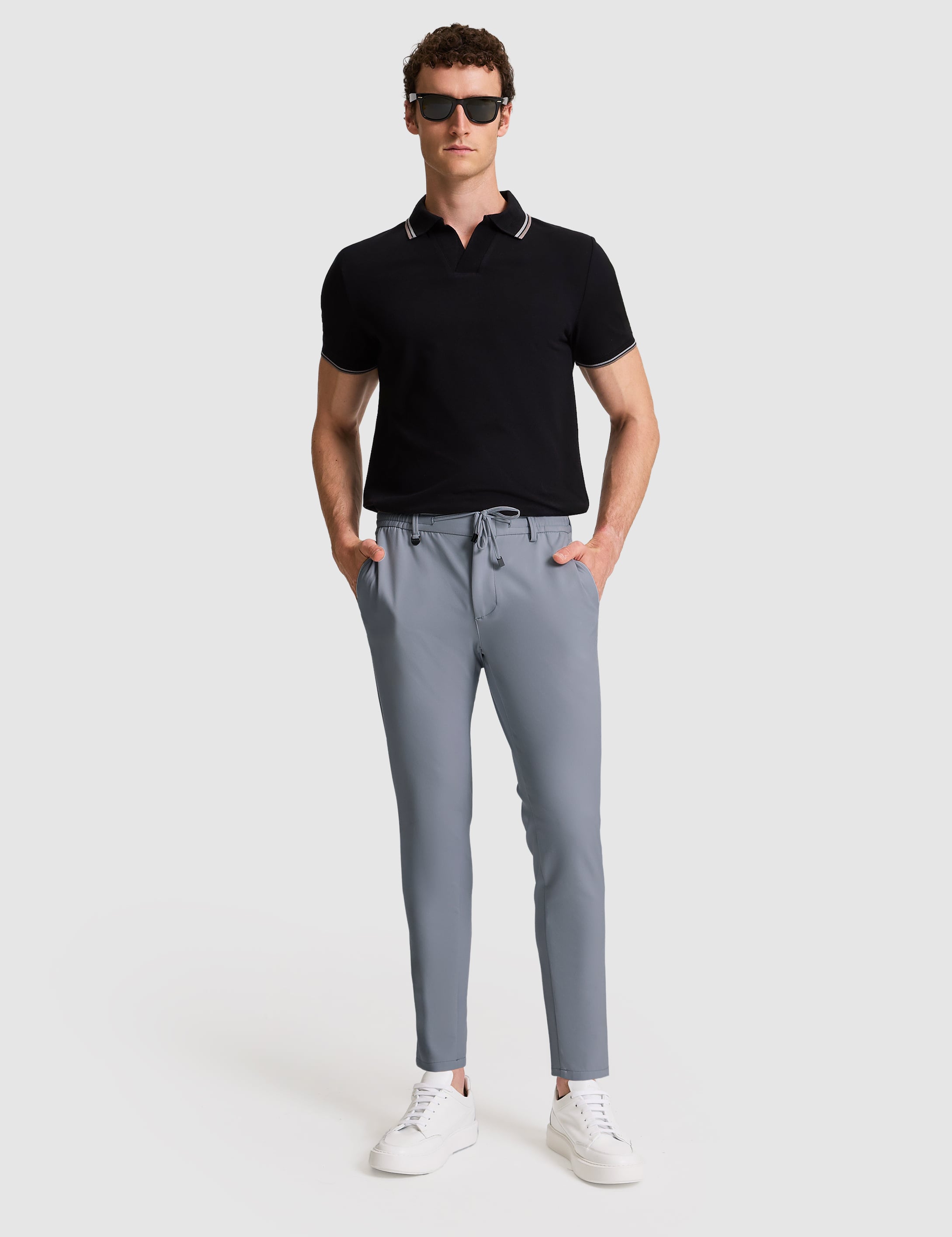 Antrasit Beli Kordonlu Klasik Jogger Pantolon