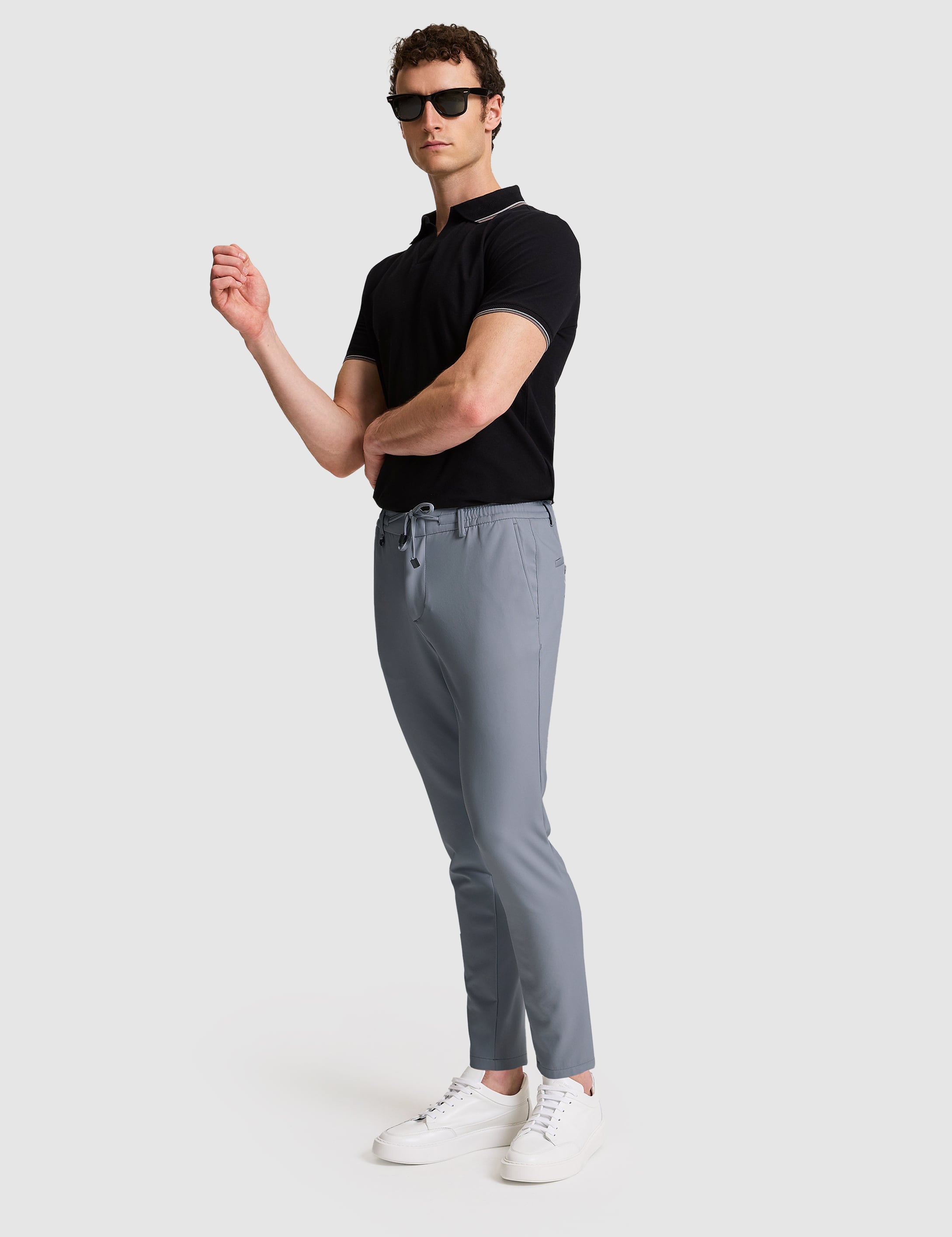 Antrasit Beli Kordonlu Klasik Jogger Pantolon