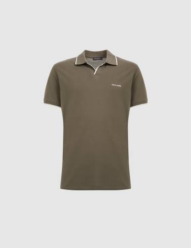 Haki Slim Fit %100 Pamuk Apaş Yaka Tişört
