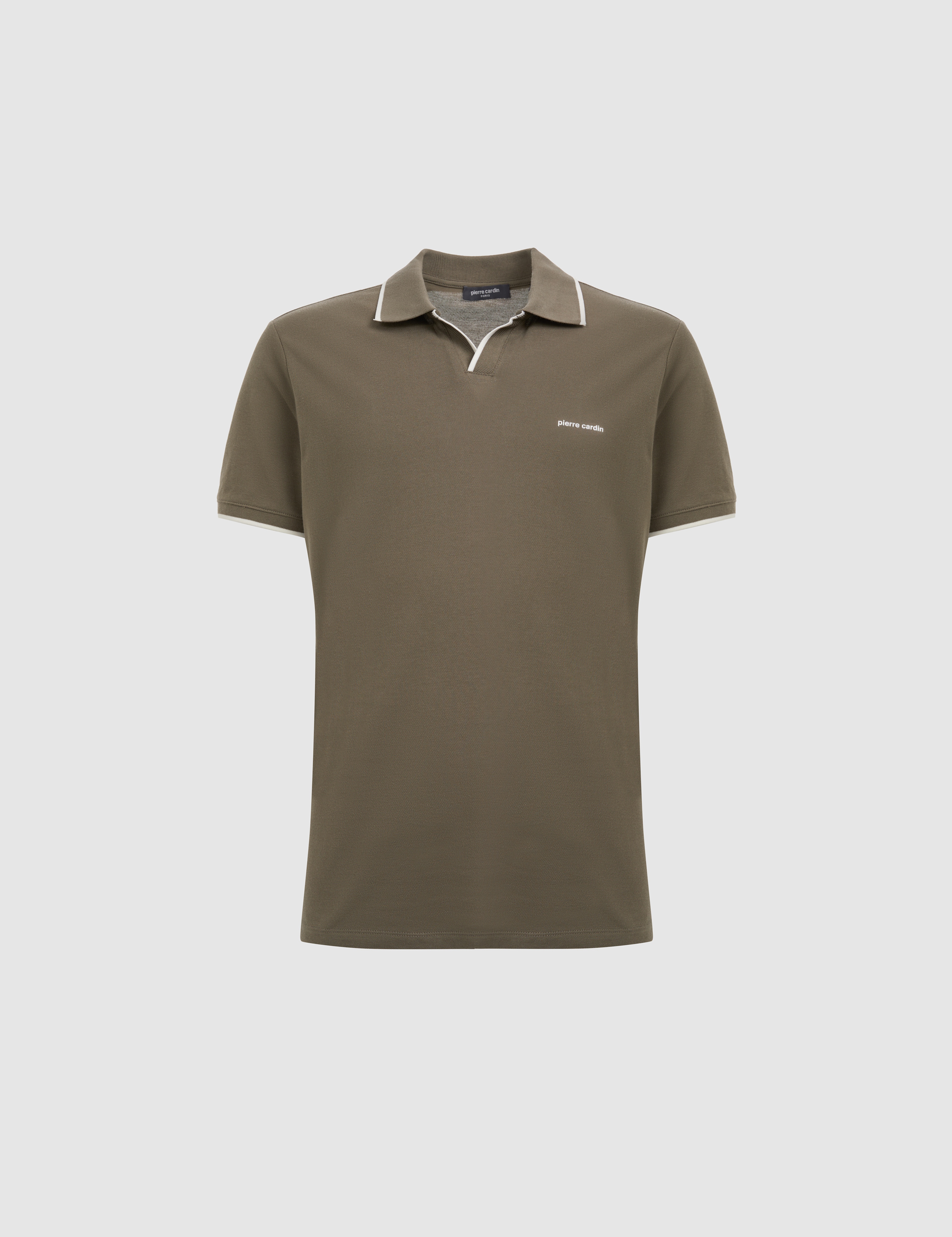 Haki Slim Fit %100 Pamuk Apaş Yaka Tişört - Image 7