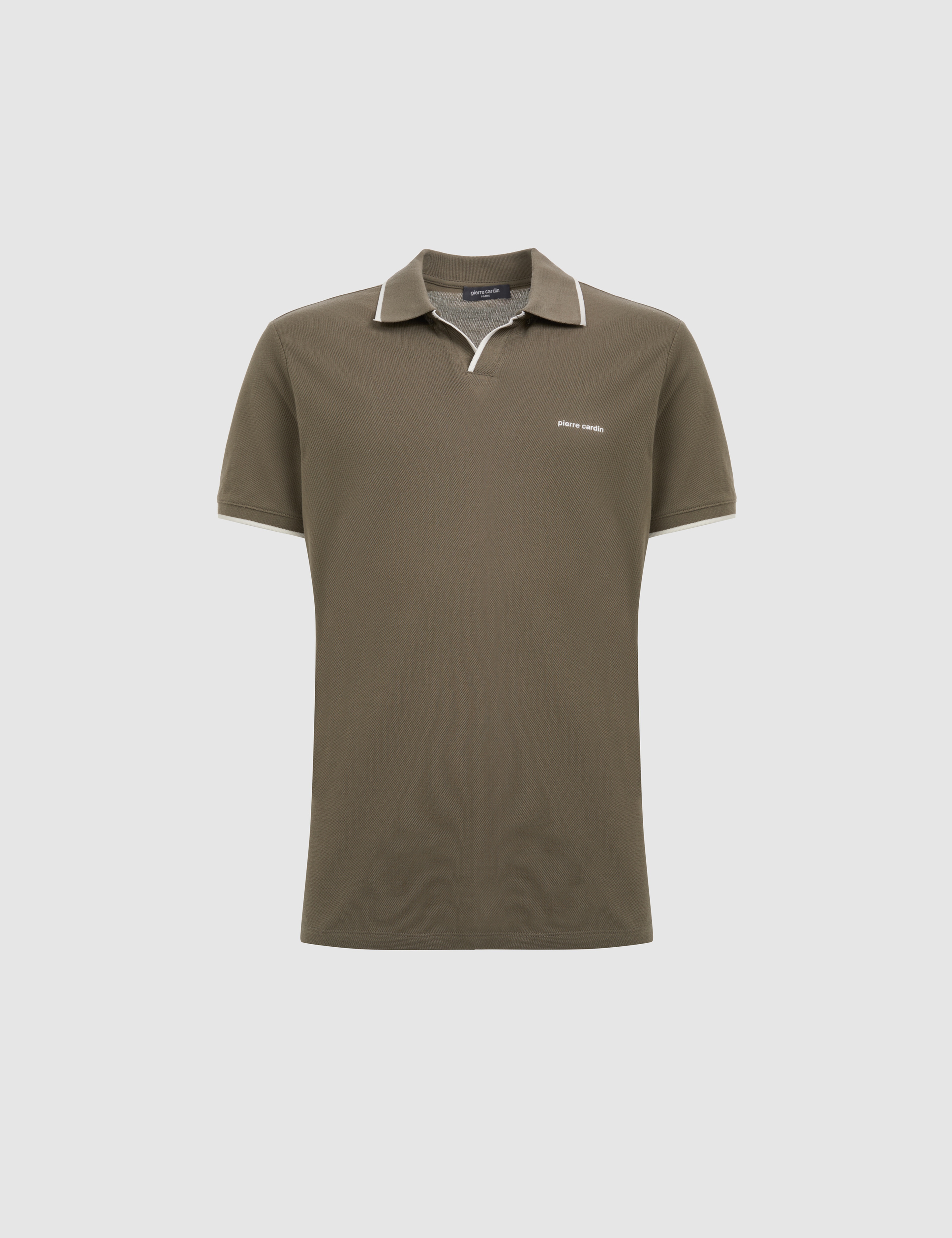 Haki Slim Fit %100 Pamuk Apaş Yaka Tişört