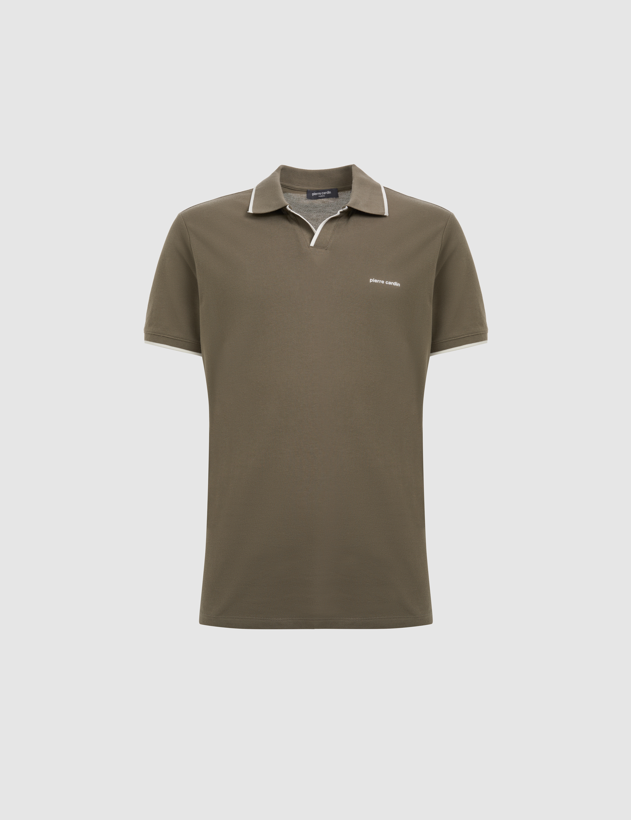 Haki Slim Fit %100 Pamuk Apaş Yaka Tişört