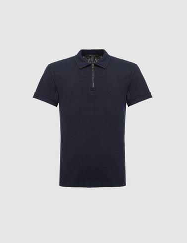 Lacivert Slim Fit Fermuarlı Polo Yaka Tişört