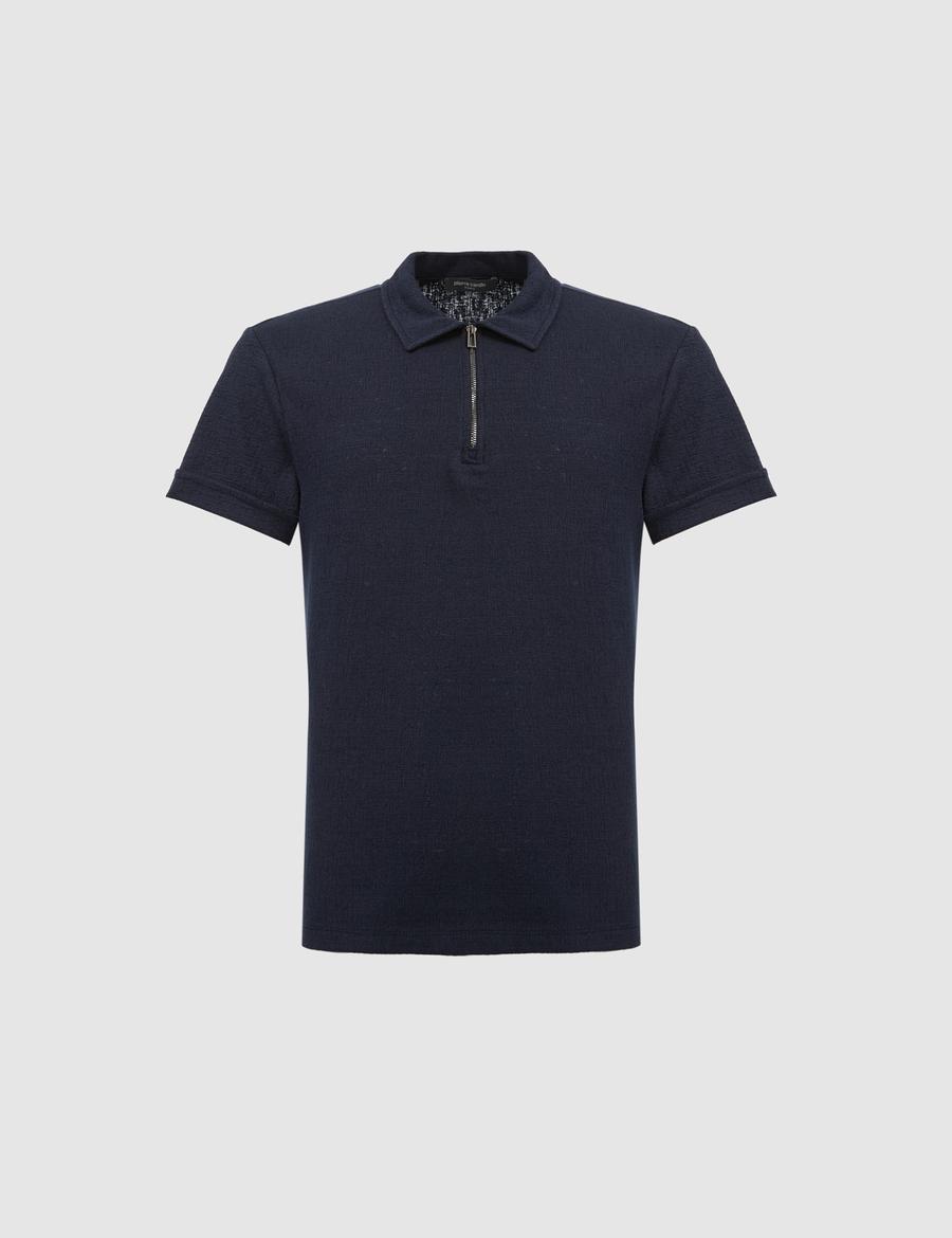 Lacivert Slim Fit Fermuarlı Polo Yaka Tişört