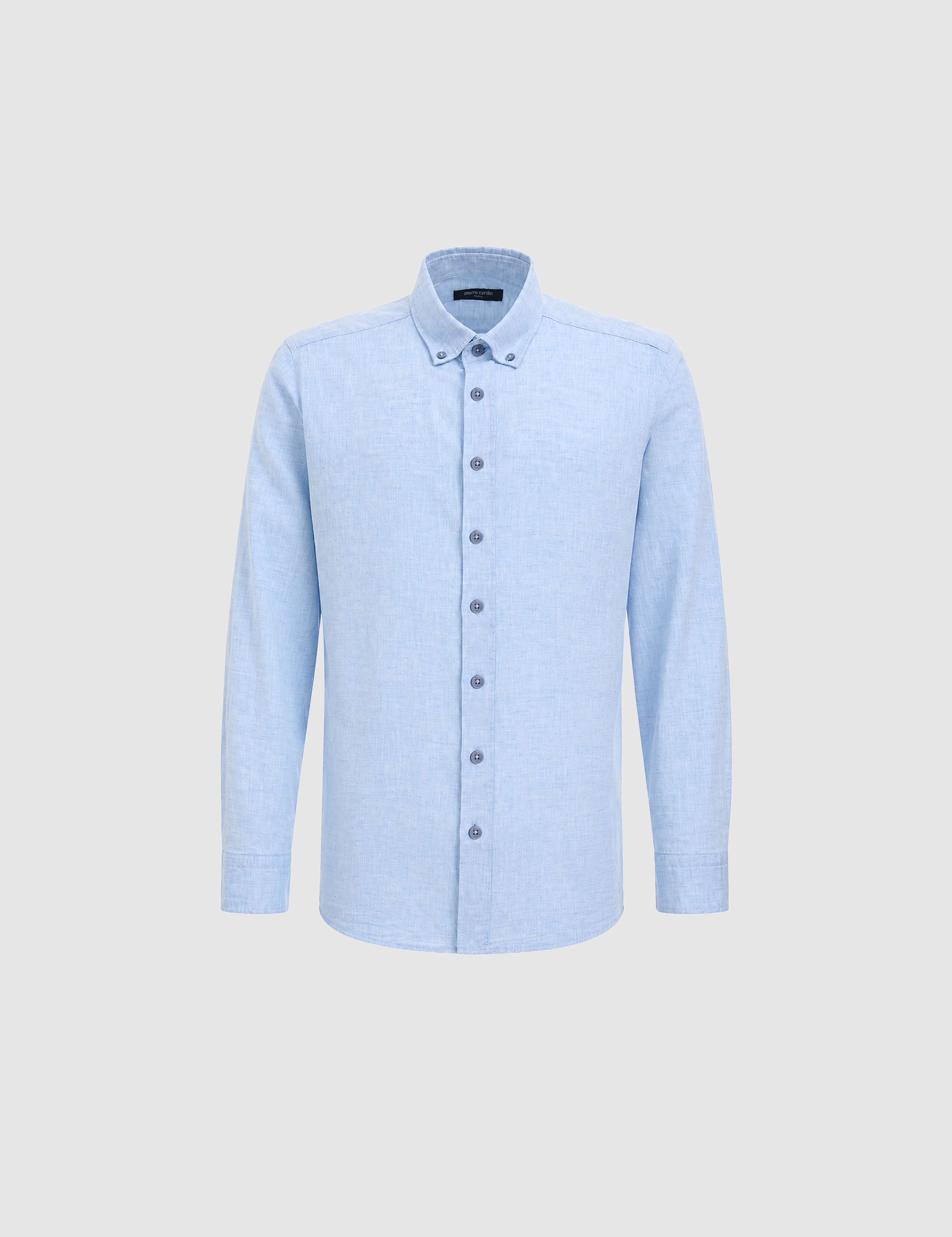 Buz Mavi Keten Karışımlı Regular Fit Uzun Kollu Erkek Gömlek - Image 7