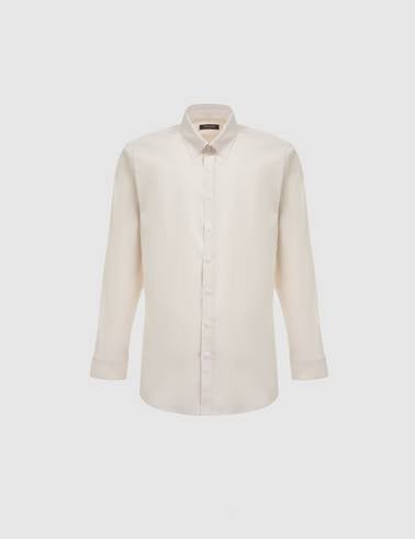 Bej Çizgili Slim Fit Uzunkollu Gömlek