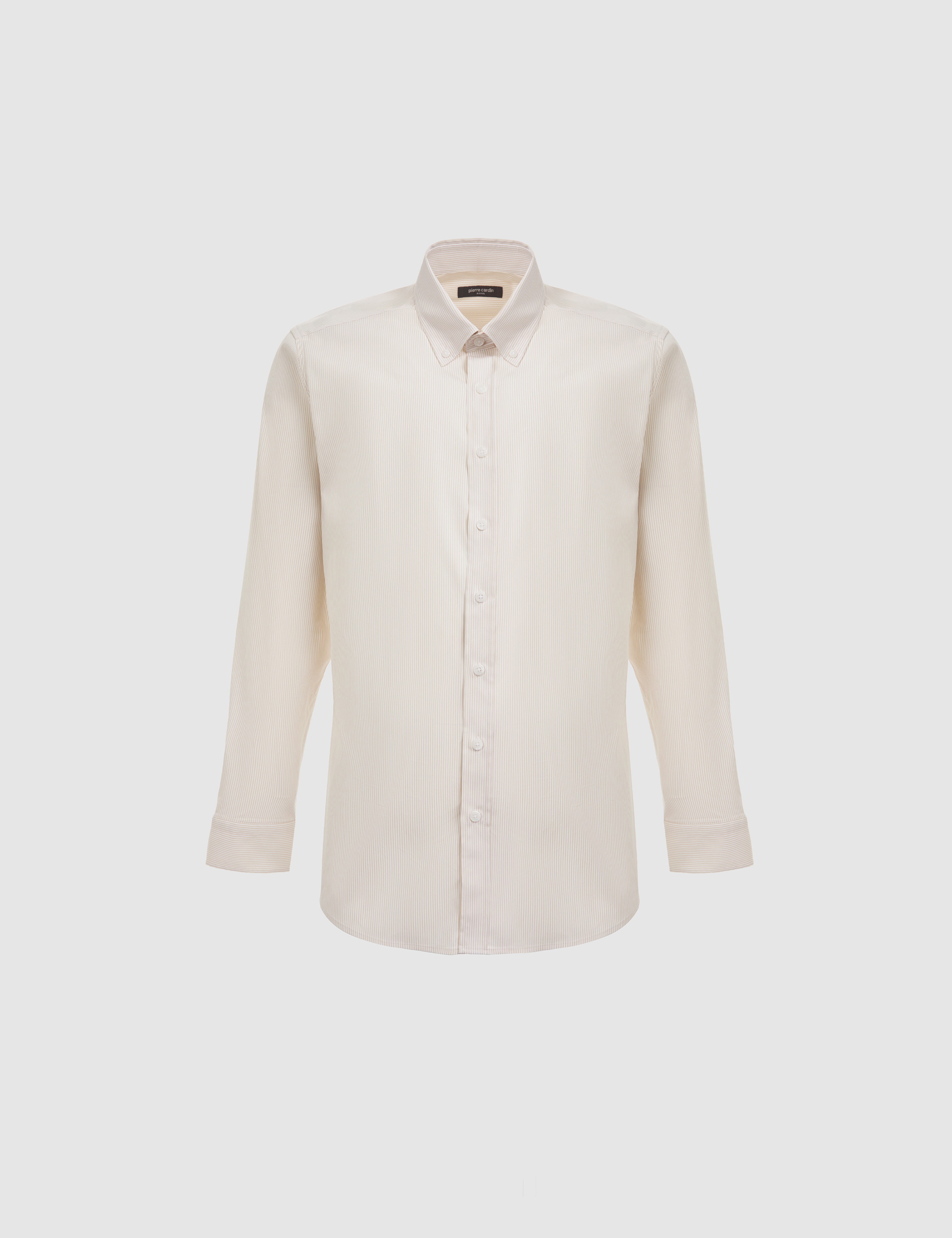 Bej Çizgili Slim Fit Uzunkollu Gömlek - Image 7