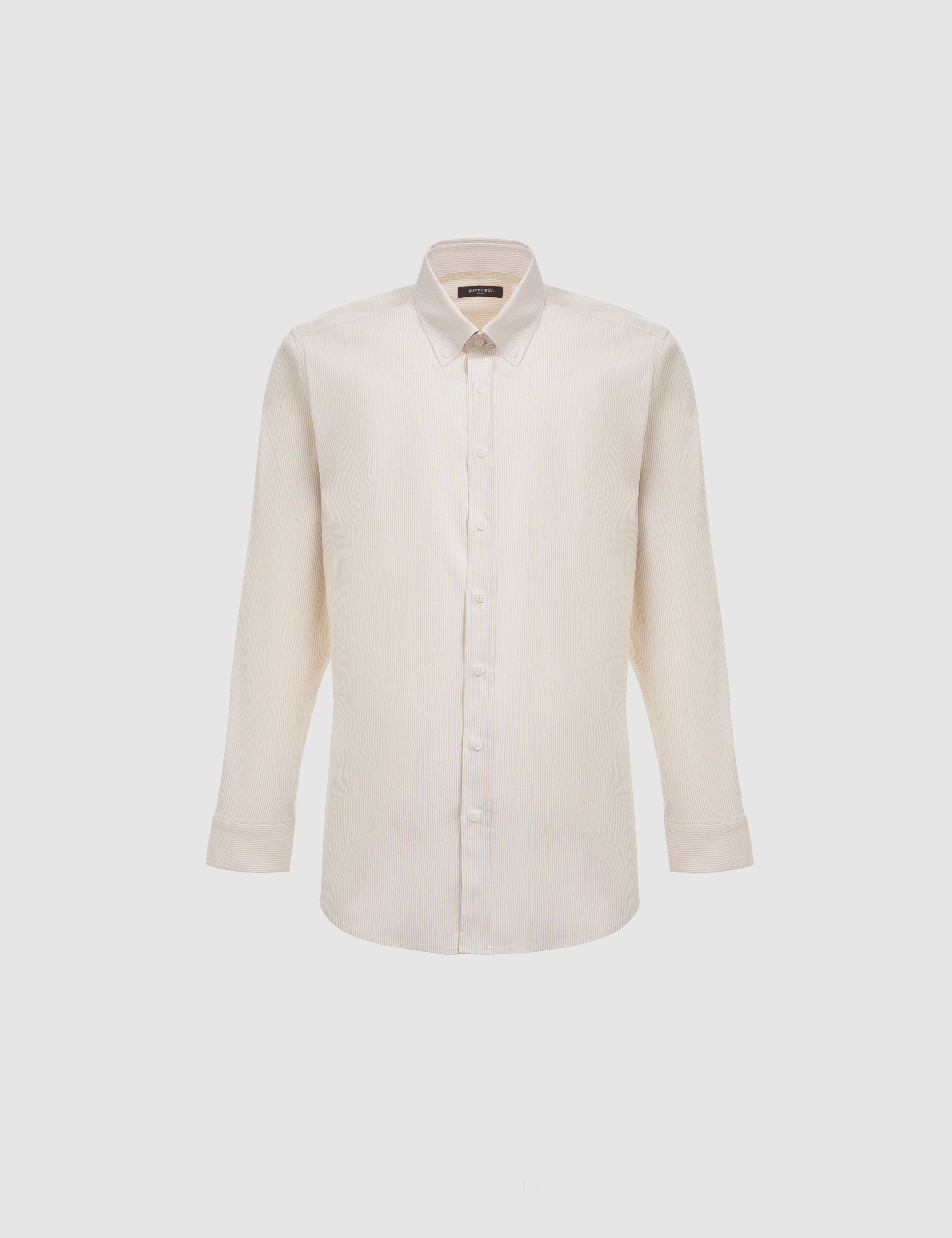 Bej Çizgili Slim Fit Uzunkollu Gömlek