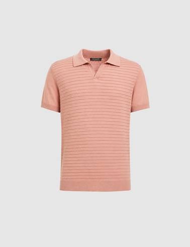 Somon Slim Fit Keten Karışımlı Apaş Yaka Triko Tişört