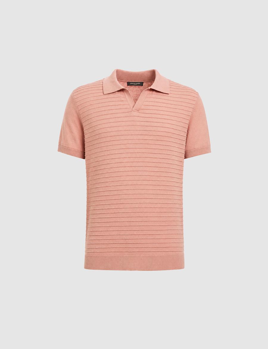 Somon Slim Fit Keten Karışımlı Apaş Yaka Triko Tişört