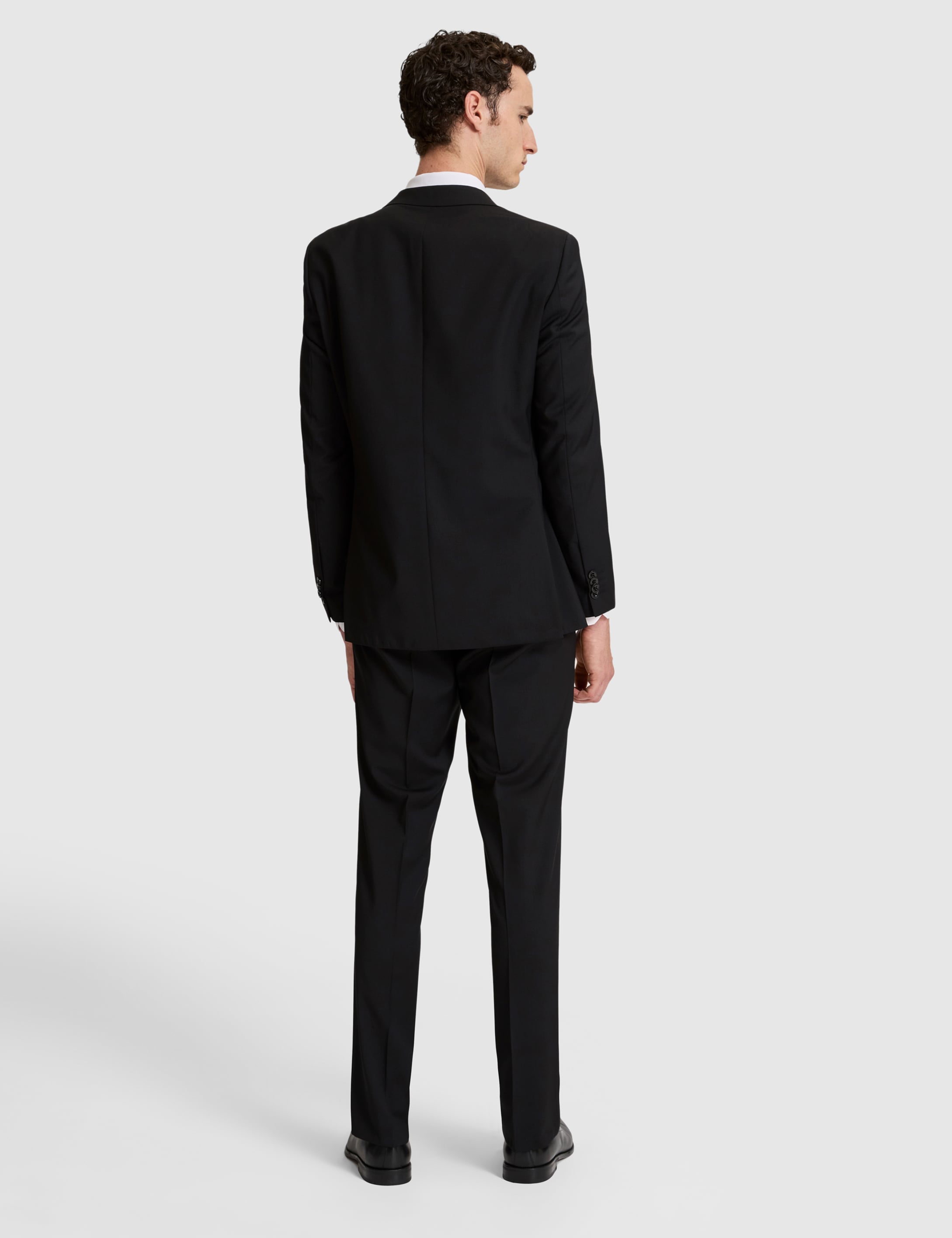 Siyah Slim Fit %100 Yün Mono Yaka Takım Elbise