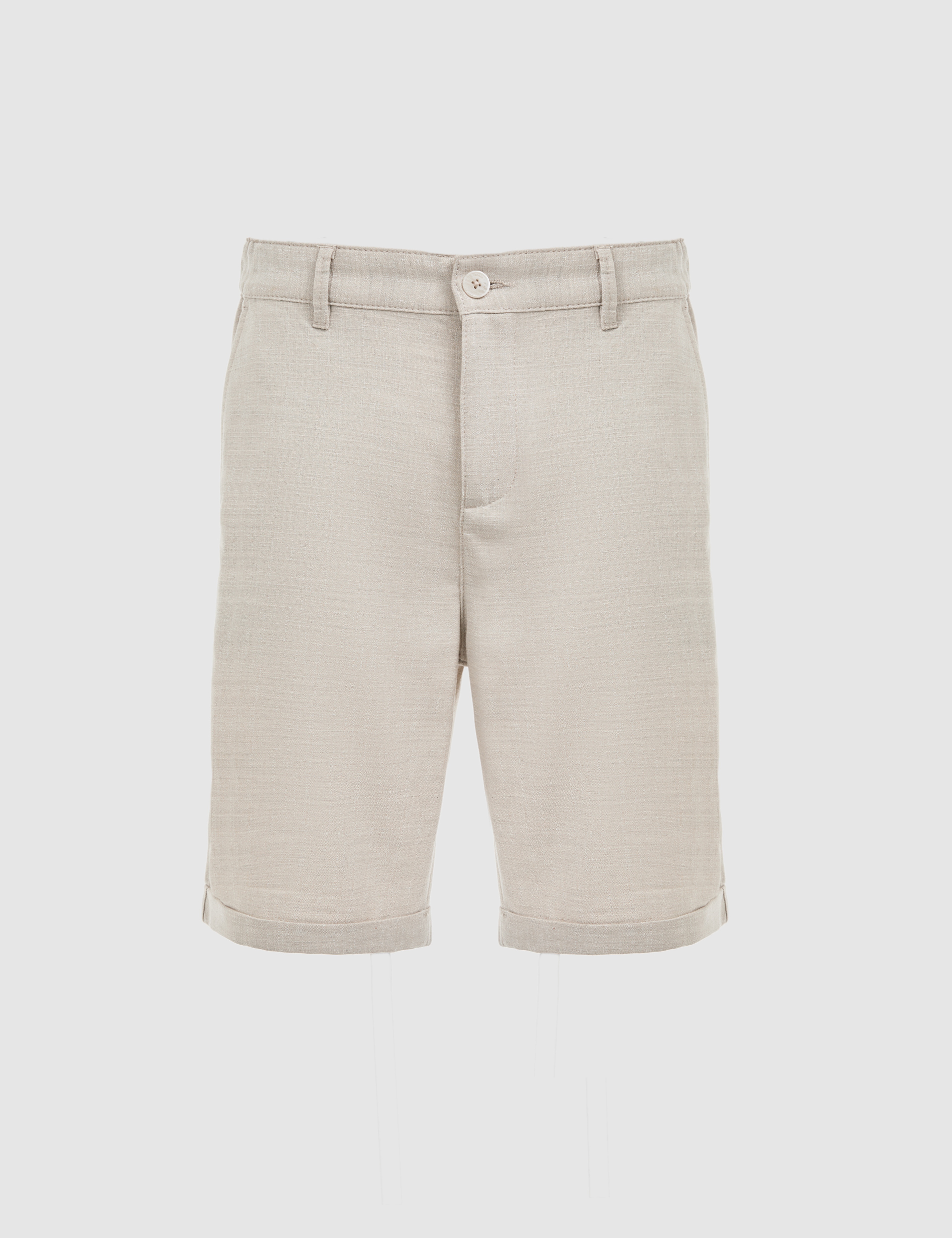 Bej Slim Fit Dokuma Şort