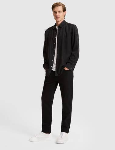 Siyah Regular Fit Uzun Kollu Jean Gömlek