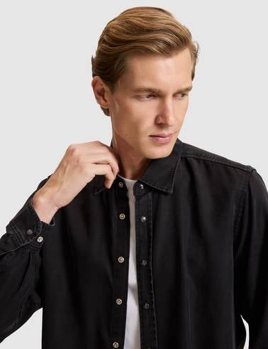 Siyah Regular Fit Uzun Kollu Jean Gömlek