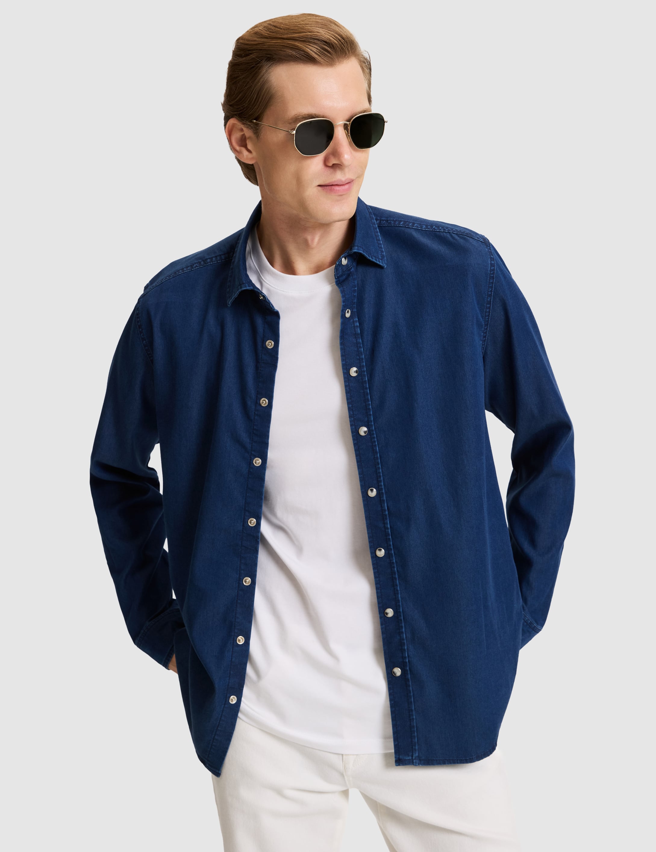 Lacivert Regular Fit Jean Gömlek
