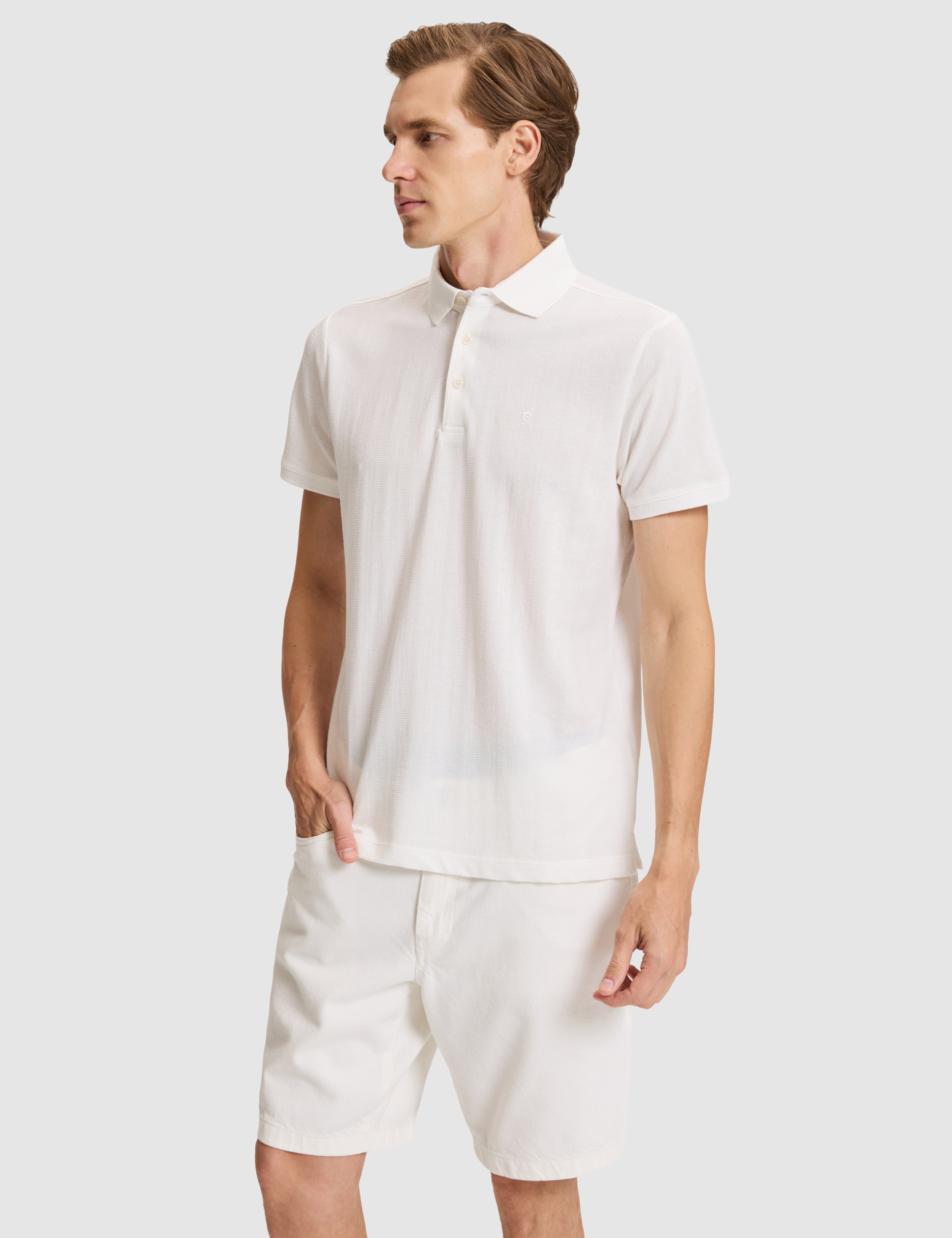 Beyaz Slim Fit Düğmeli Polo Yaka Tişört - Image 3