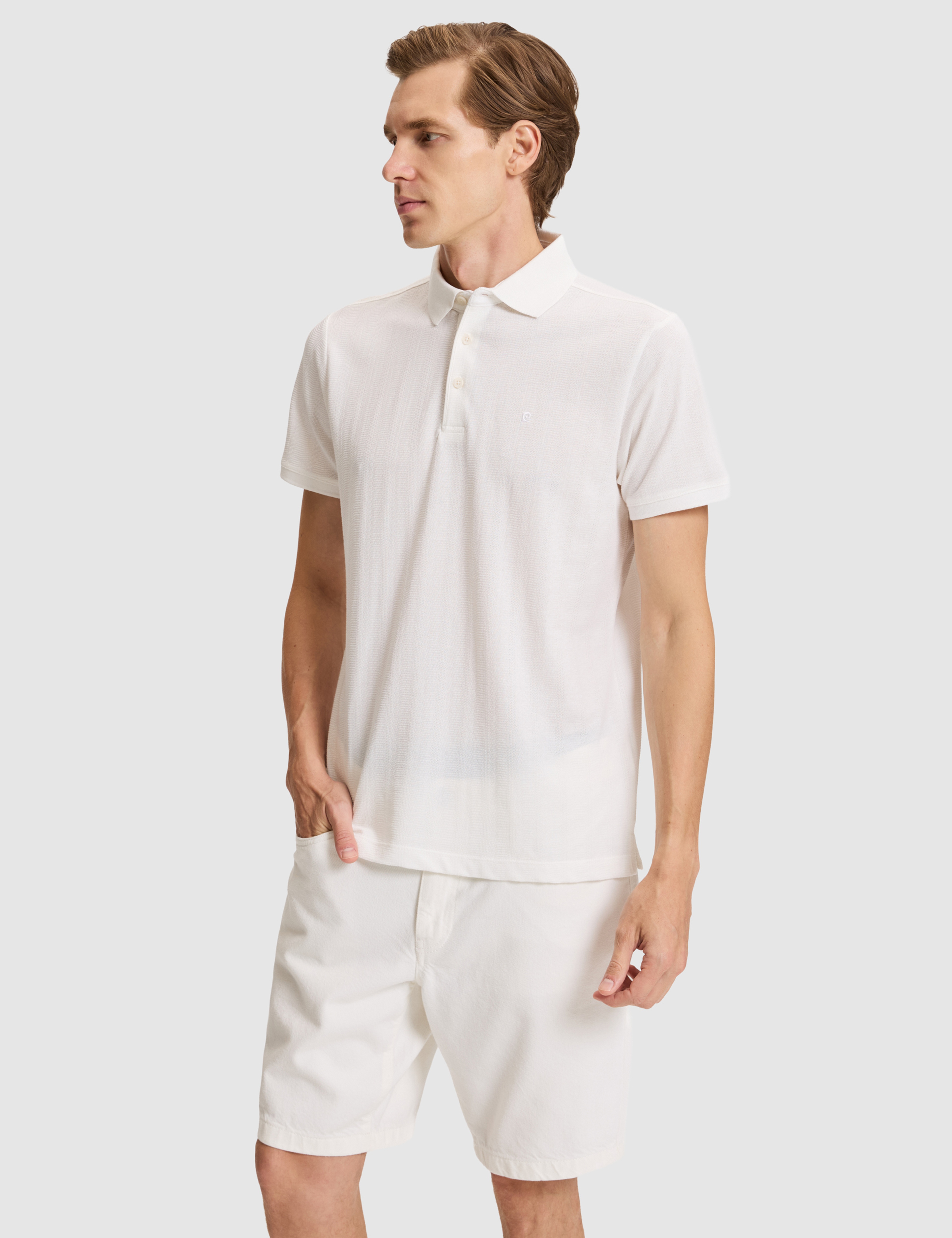 Beyaz Slim Fit Düğmeli Polo Yaka Tişört