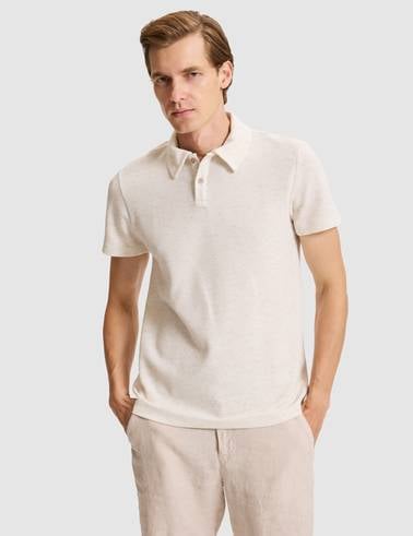 Bej Slim Fit Keten Karışımlı Düğmeli Polo Yaka Tişört