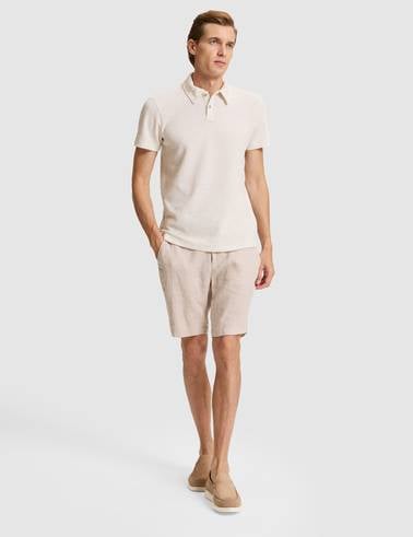 Bej Slim Fit Keten Karışımlı Düğmeli Polo Yaka Tişört