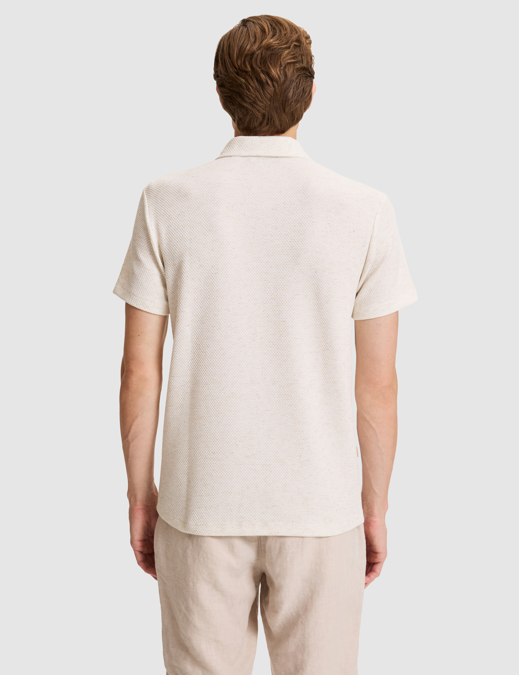 Bej Slim Fit Keten Karışımlı Düğmeli Polo Yaka Tişört - 50303867198