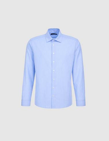 Açık Mavi Slim Fit Çizgili Uzun Kollu Gömlek