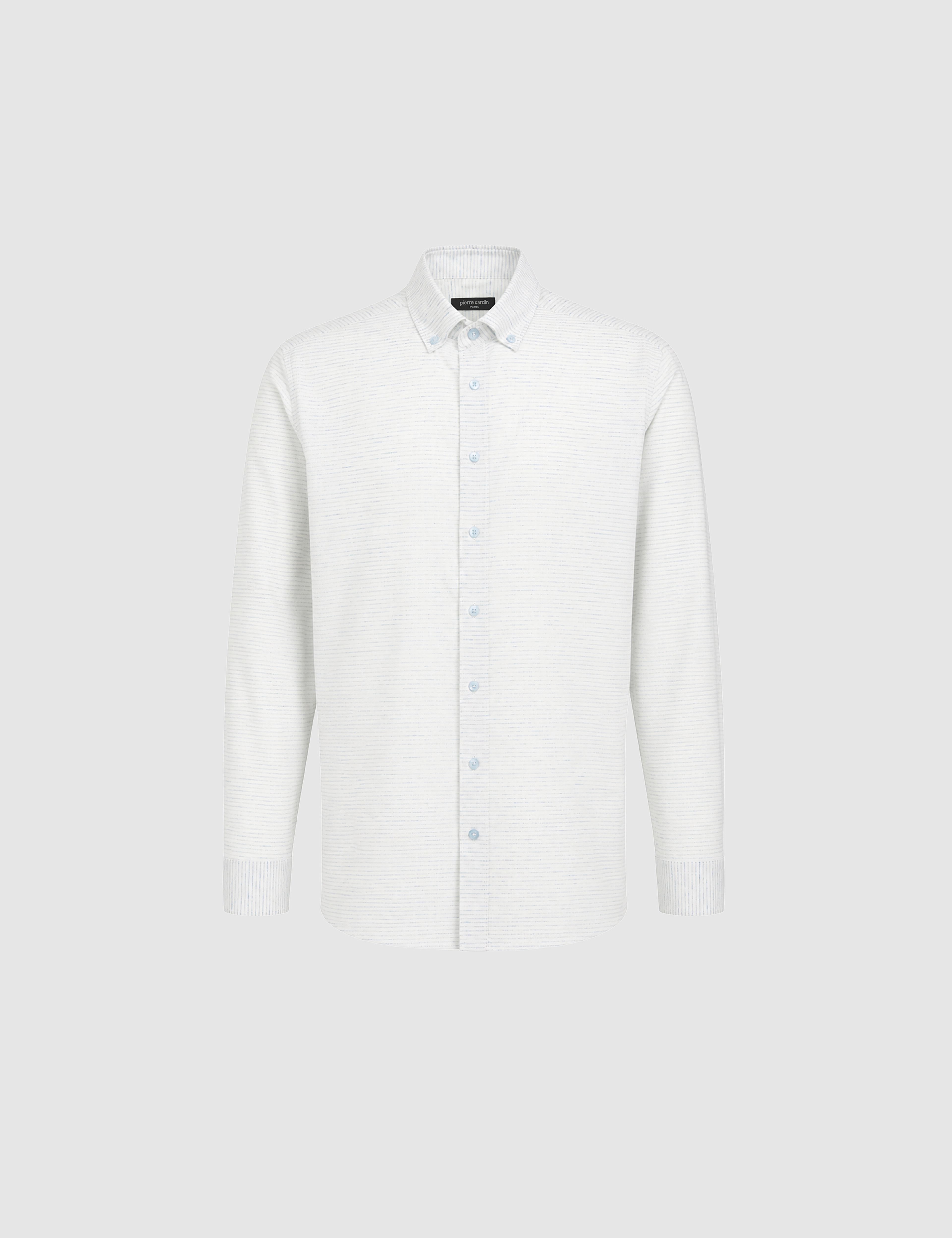 Mavi Keten Karışımlı Regular Fit Uzun Kollu Gömlek - Image 7