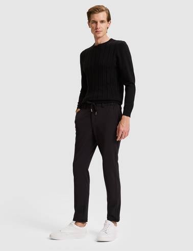 Siyah Slim Fit Beli Lastikli Kordonlu Jogger Kanvas Pantolon