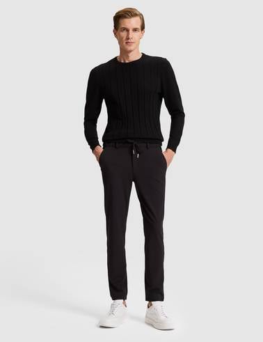 Siyah Slim Fit Beli Lastikli Kordonlu Jogger Kanvas Pantolon