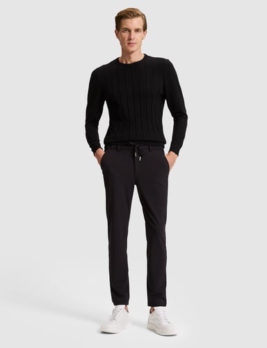 Siyah Slim Fit Beli Lastikli Kordonlu Jogger Kanvas Pantolon