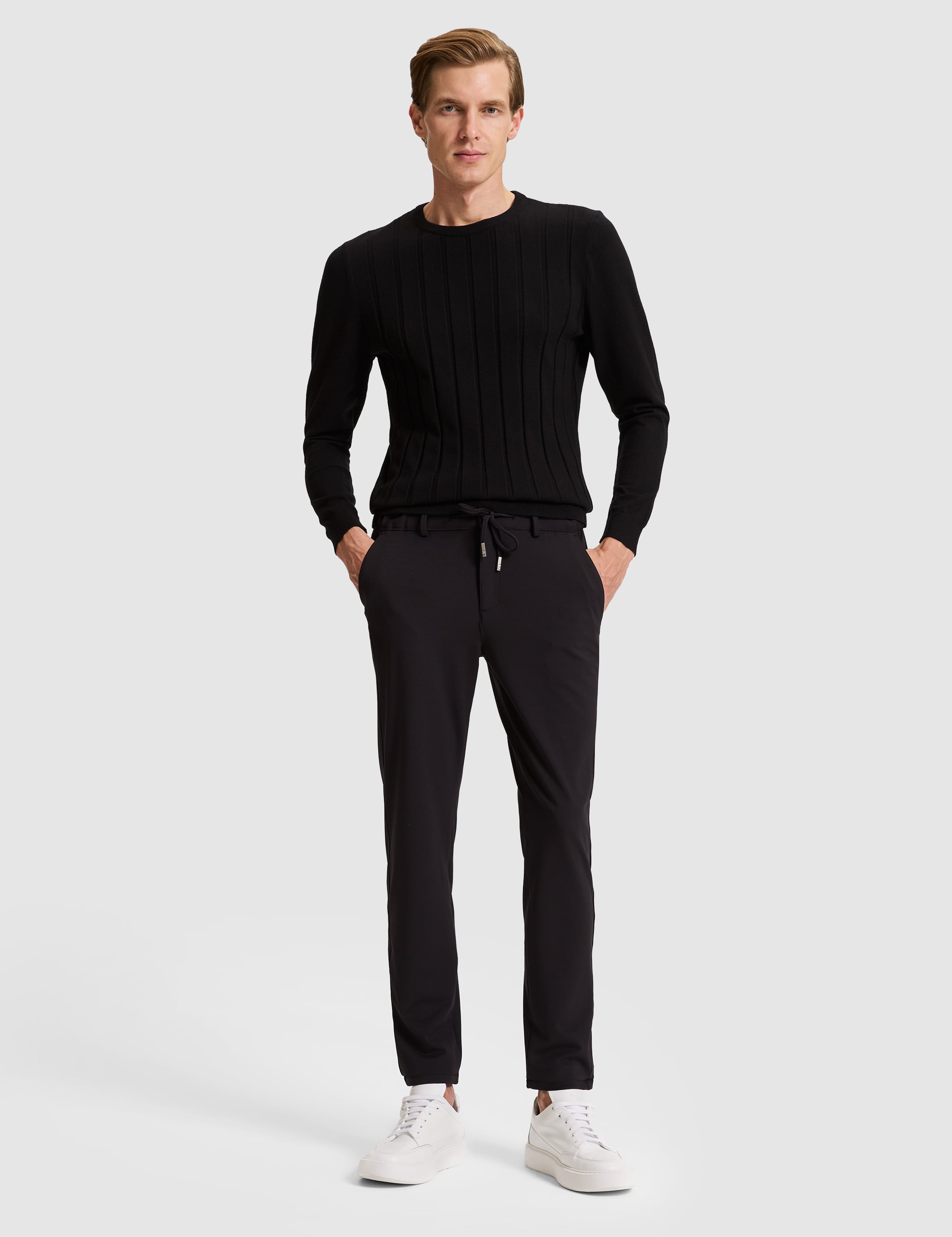 Siyah Slim Fit Beli Lastikli Kordonlu Jogger Kanvas Pantolon - 50317281118