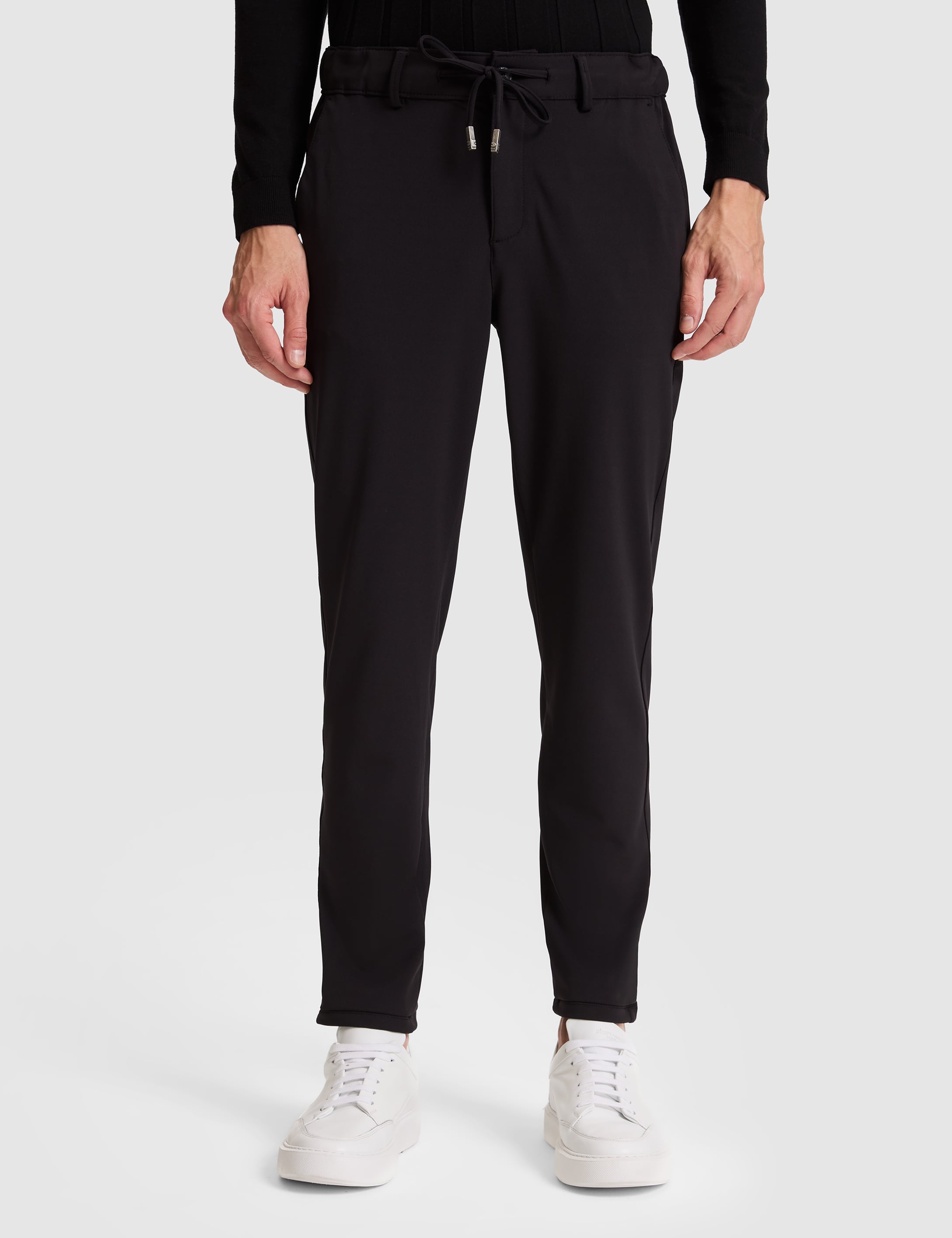 Siyah Slim Fit Beli Lastikli Kordonlu Jogger Kanvas Pantolon