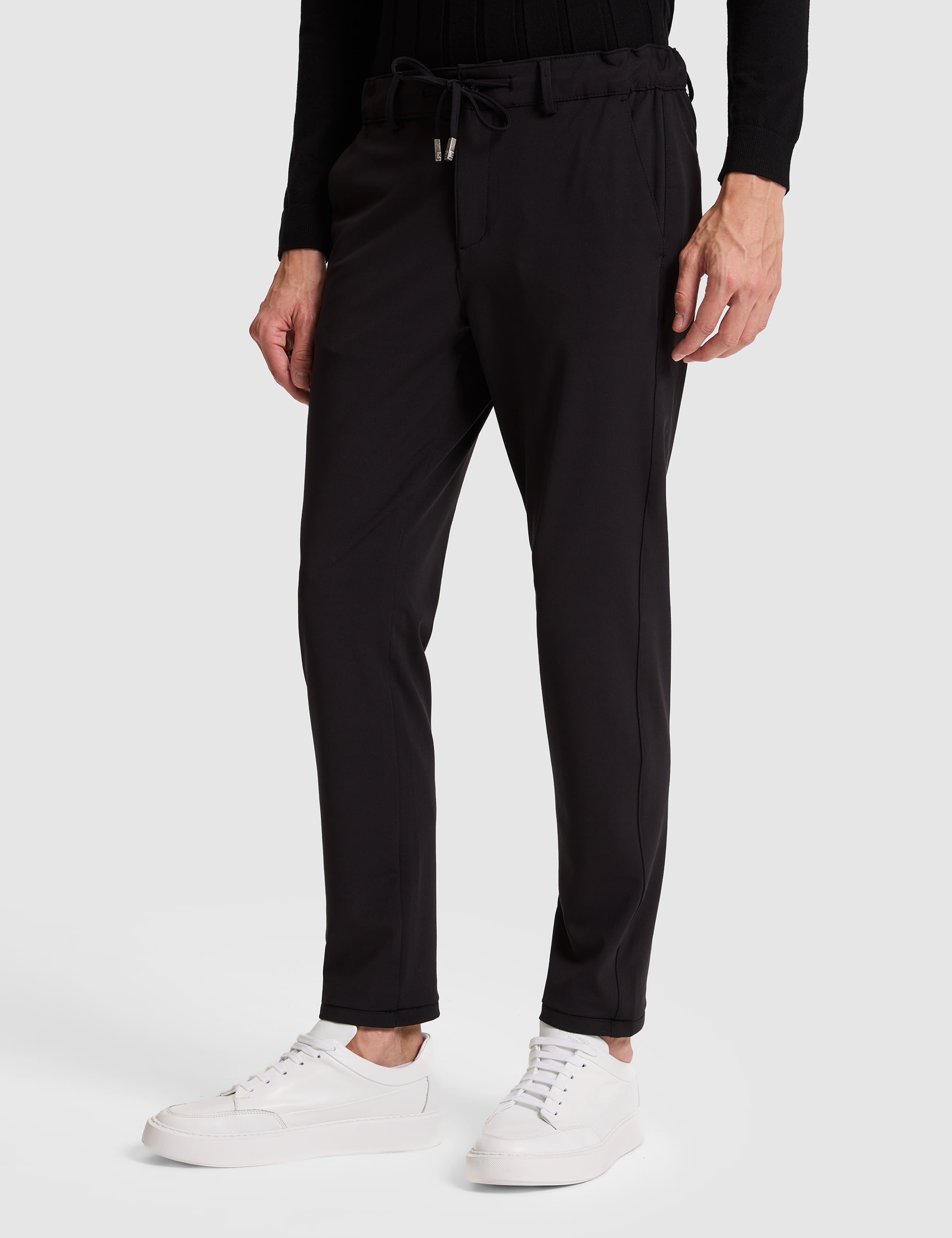 Siyah Slim Fit Beli Lastikli Kordonlu Jogger Kanvas Pantolon