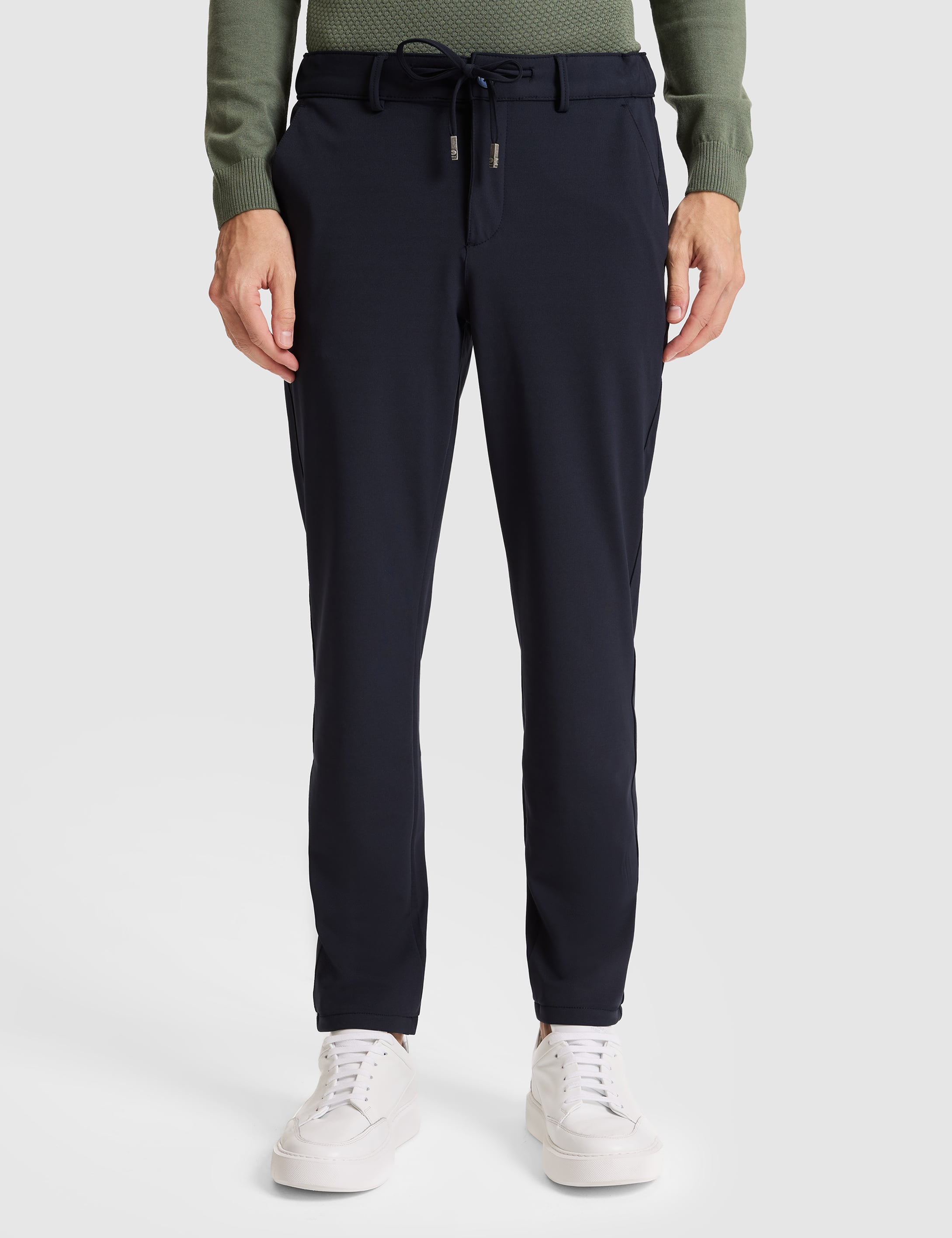 Lacivert Slim Fit Beli Lastikli Kordonlu Jogger Kanvas Pantolon