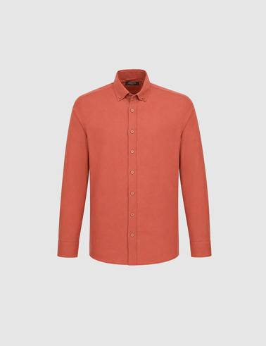 Kiremit %100 Pamuk Keten Görünümlü Slim Fit Uzun Kollu Gömlek