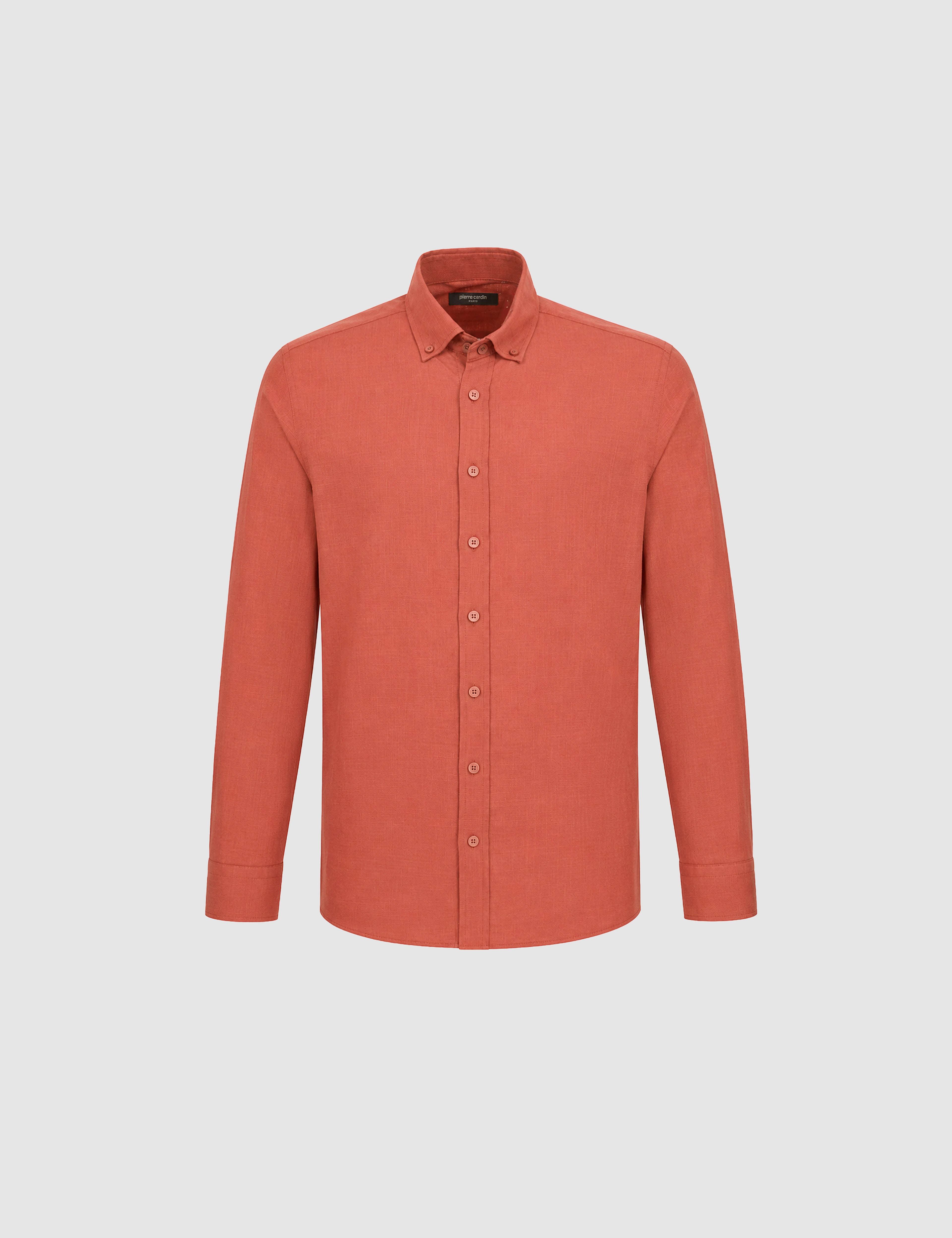 Kiremit %100 Pamuk Keten Görünümlü Slim Fit Uzun Kollu Gömlek