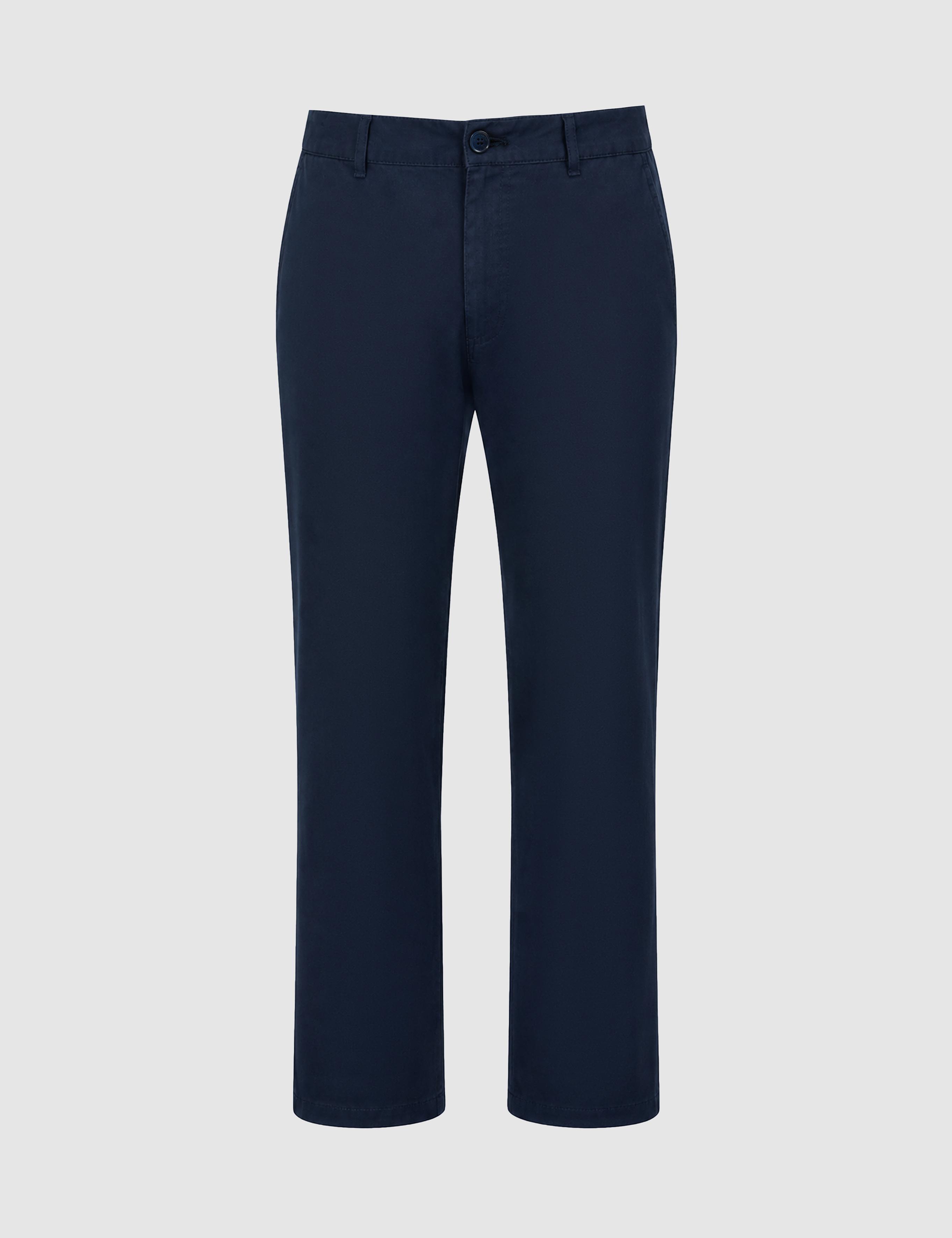 Lacivert Straight Fit Keten Karışımlı Beli Lastikli Kanvas Pantolon