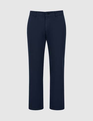 Lacivert Straight Fit Keten Karışımlı Beli Lastikli Kanvas Pantolon