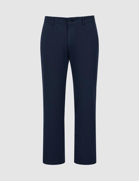 Lacivert Straight Fit Keten Karışımlı Beli Lastikli Kanvas Pantolon - 50320840124