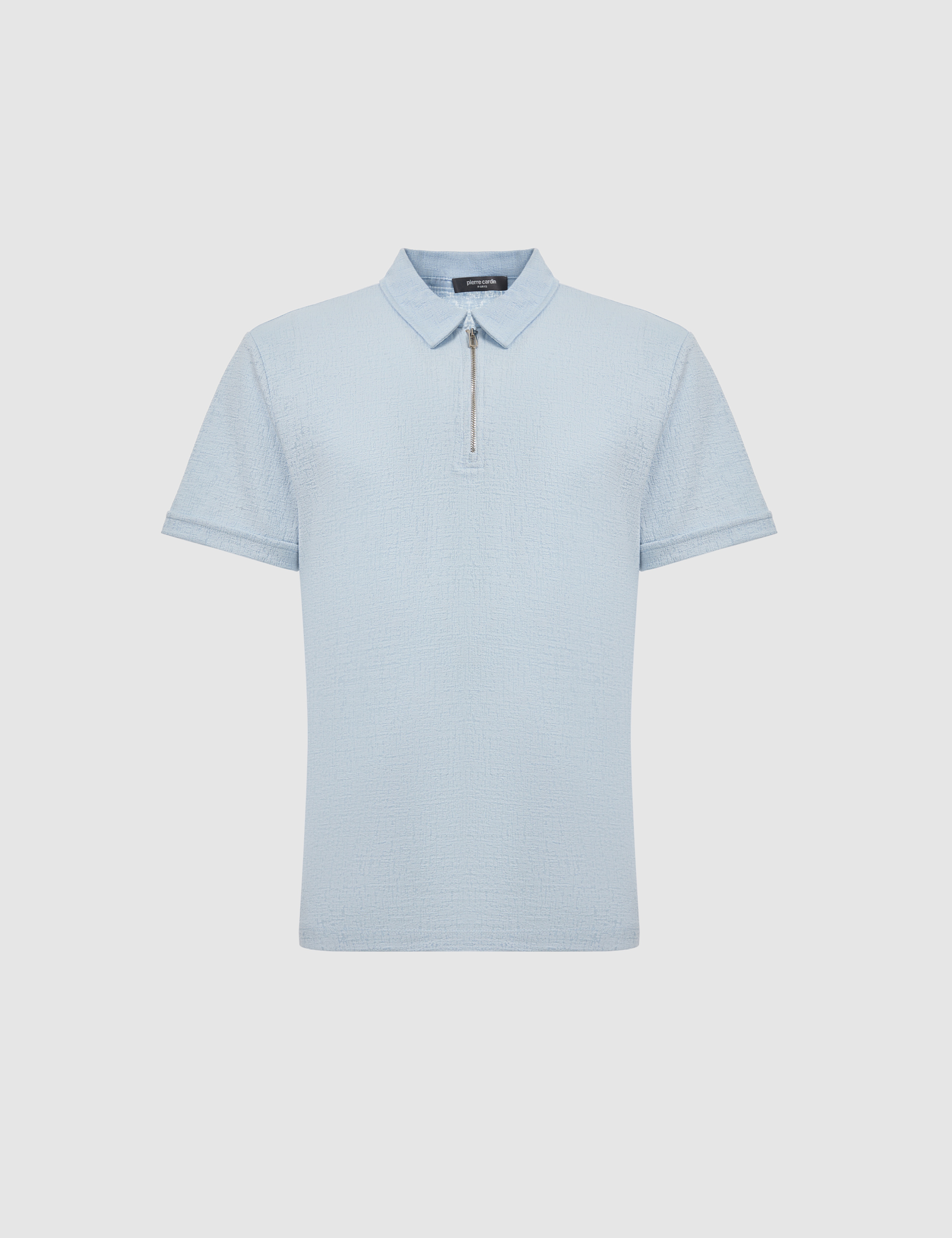 Açık Mavi Slim Fit Fermuarlı Polo Yaka Tişört - Image 7
