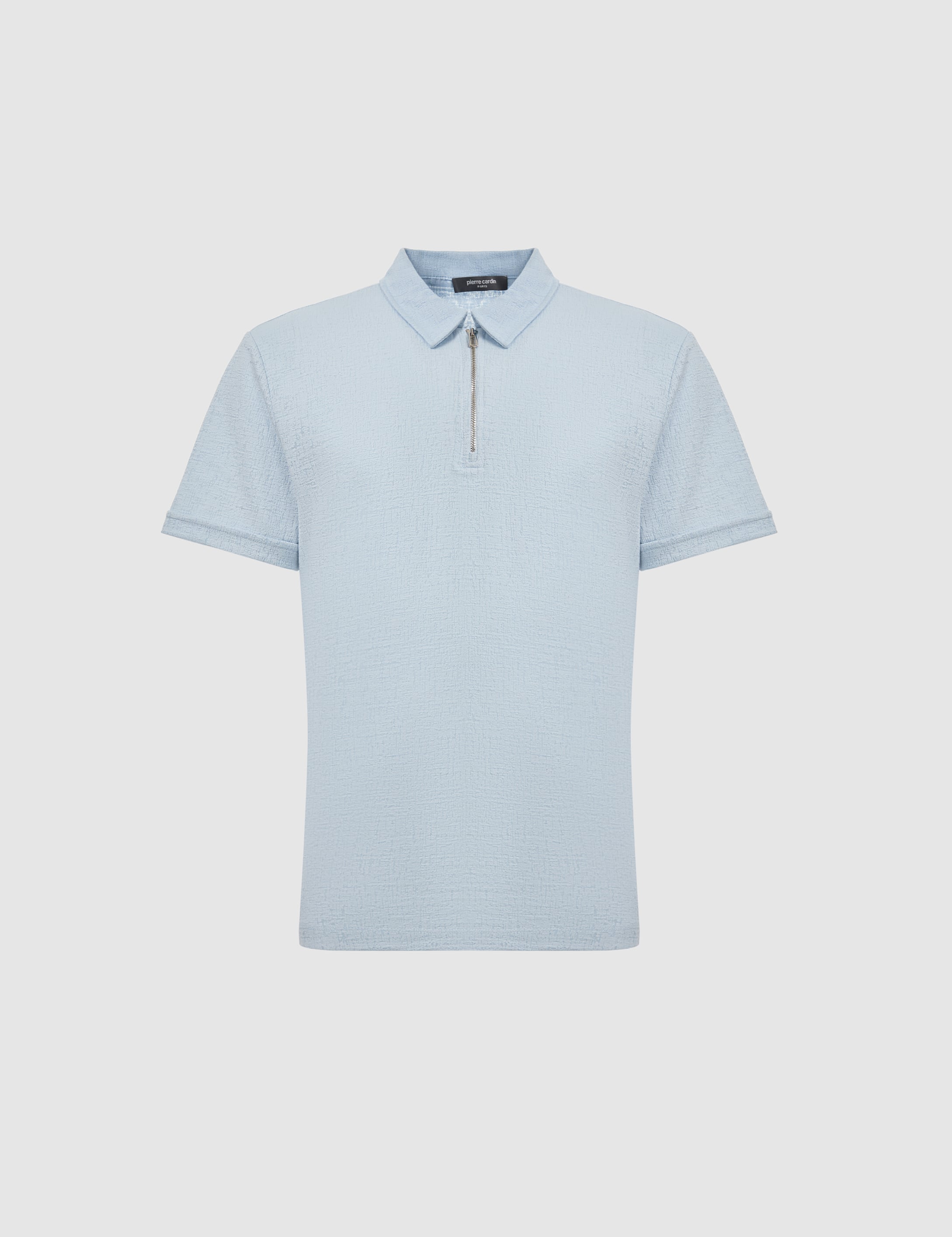 Açık Mavi Slim Fit Fermuarlı Polo Yaka Tişört