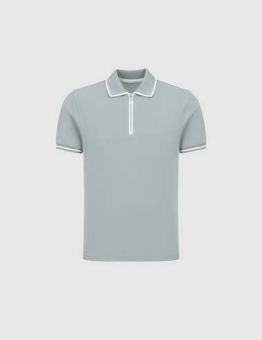 Koyu Mint Slim Fit %100 Pamuk Fermuarlı Polo Yaka Tişört