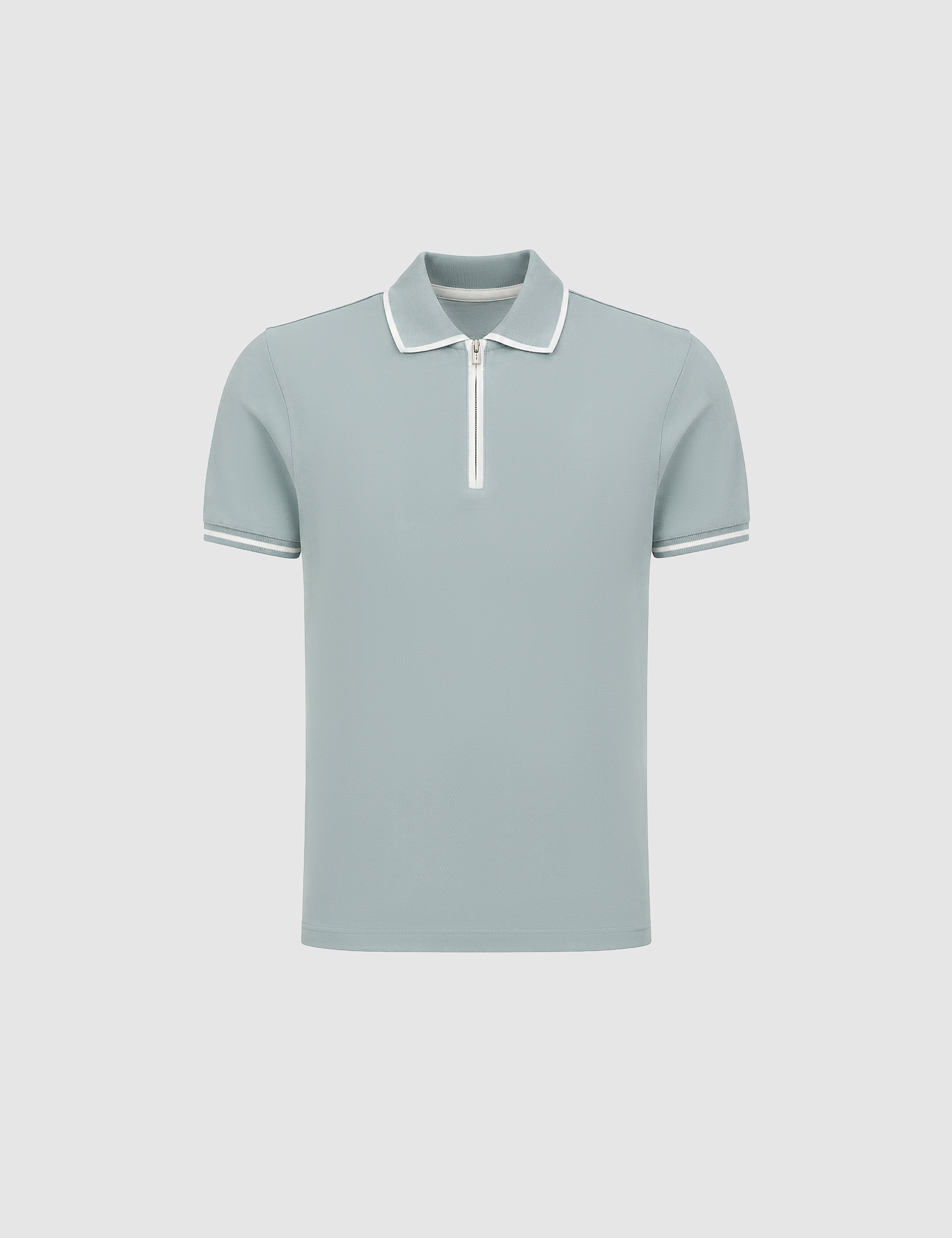 Koyu Mint Slim Fit %100 Pamuk Fermuarlı Polo Yaka Tişört