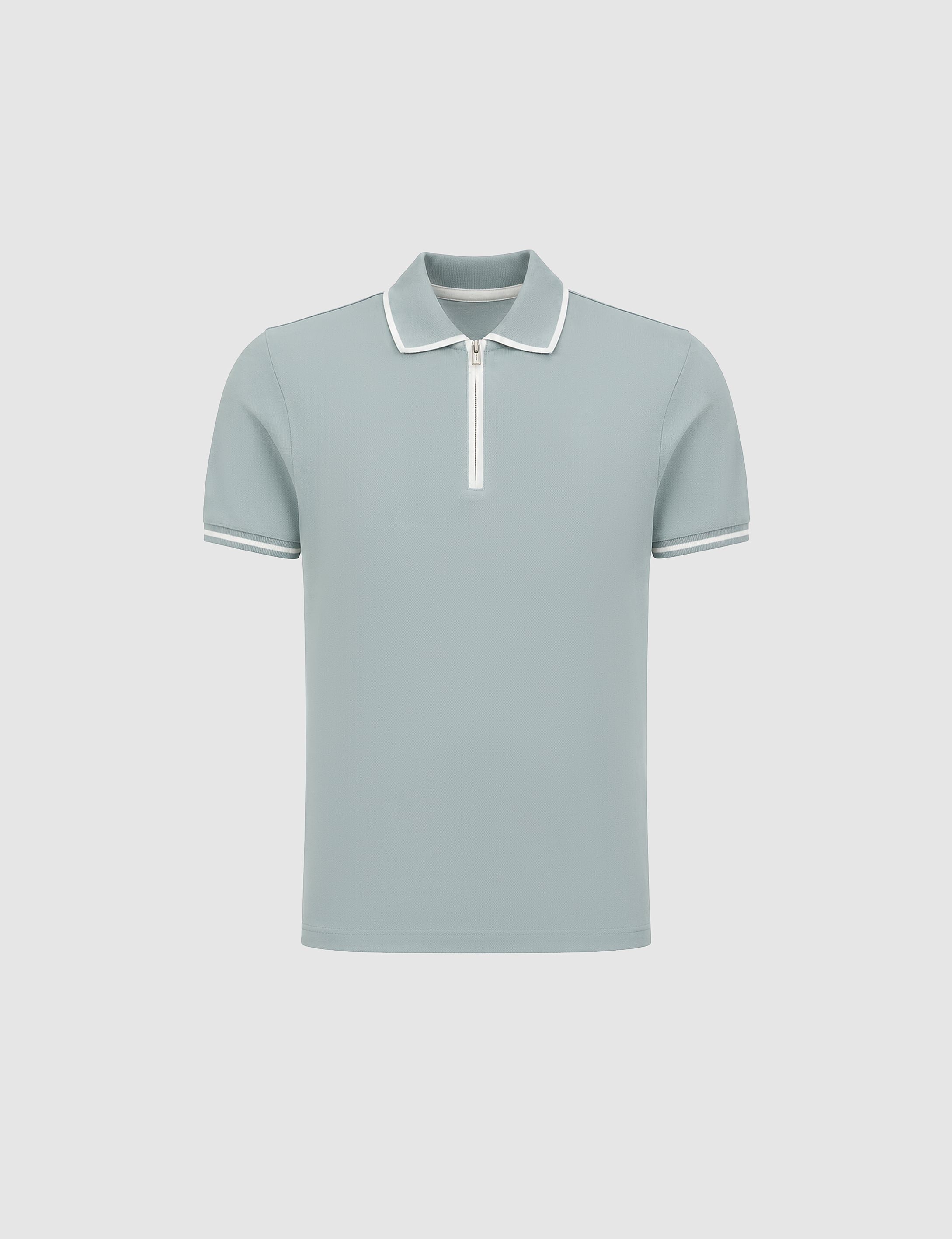Koyu Mint Slim Fit %100 Pamuk Fermuarlı Polo Yaka Tişört - 50321201014