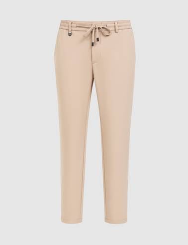 Bej Beli Kordonlu Klasik Jogger Pantolon