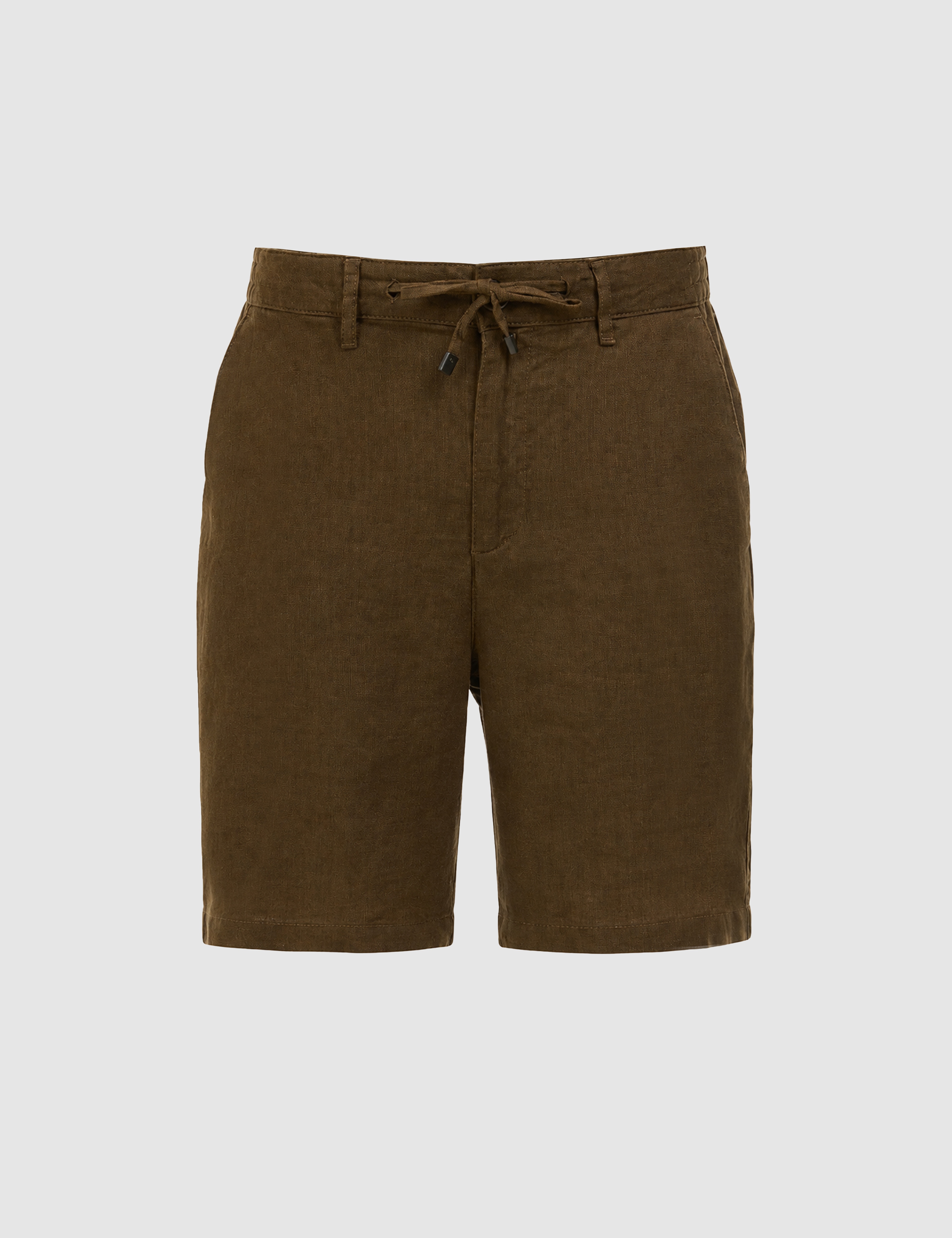 Haki Slim Fit %100 Keten Beli Lastikli Kordonlu Dokuma Şort - Image 7