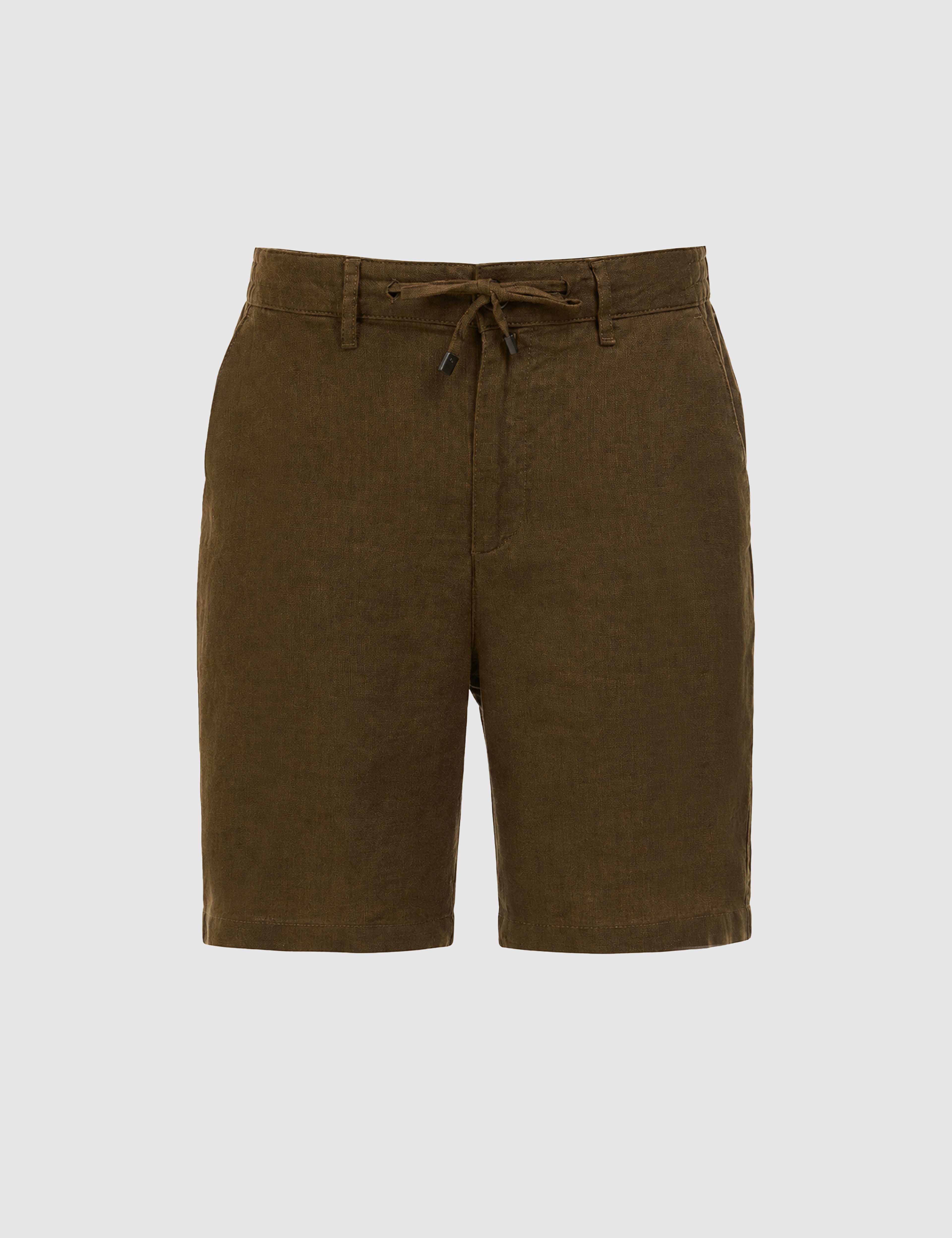 Haki Slim Fit %100 Keten Beli Lastikli Kordonlu Dokuma Şort